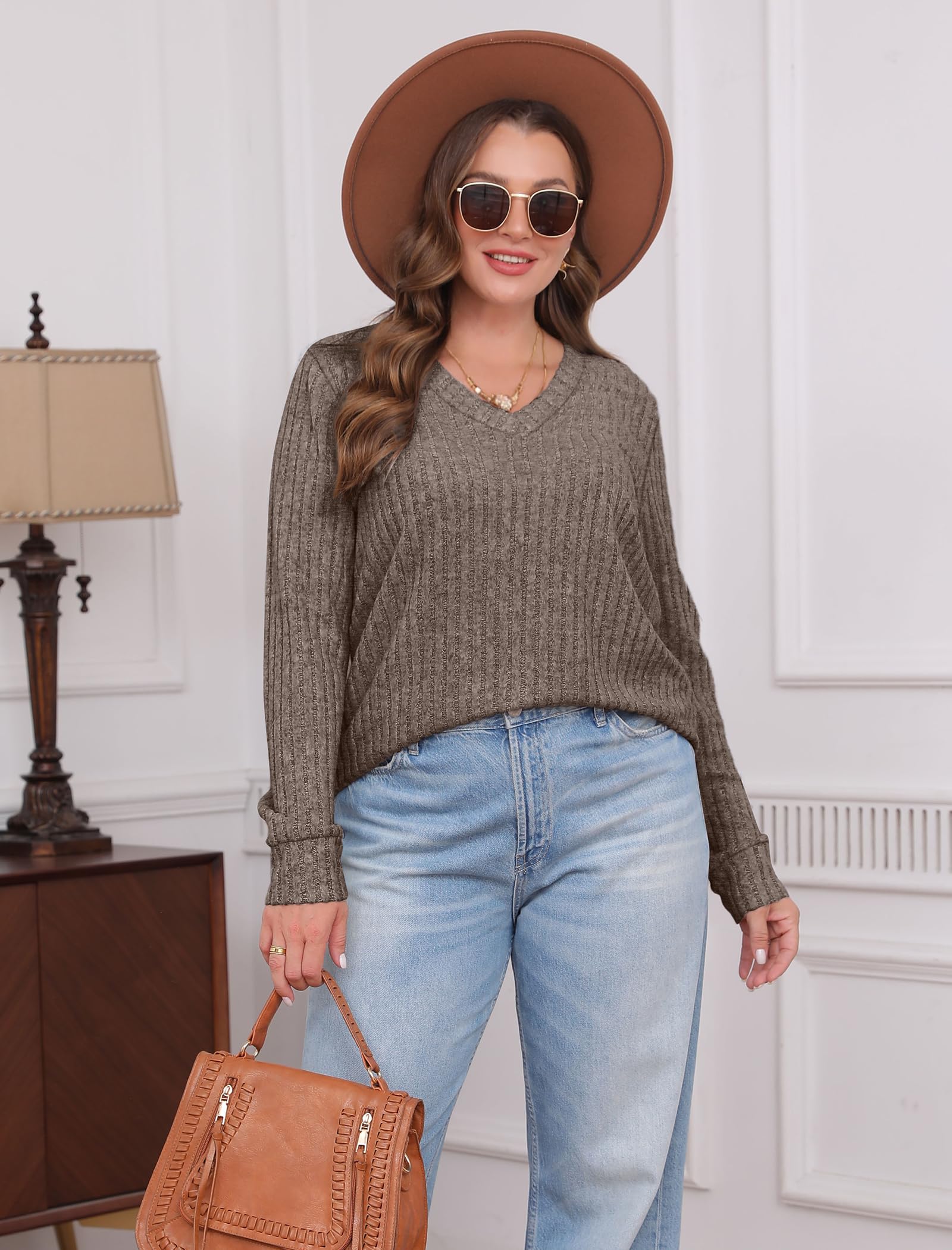 Stylish SAMPEEL V Neck Long Sleeve Tunic Sweater for Women | Lightweight Fall Casual Top | Trendy 2025 Fashion Clothes | Perfect for Office Wear, Date Nights & Autumn Layering
