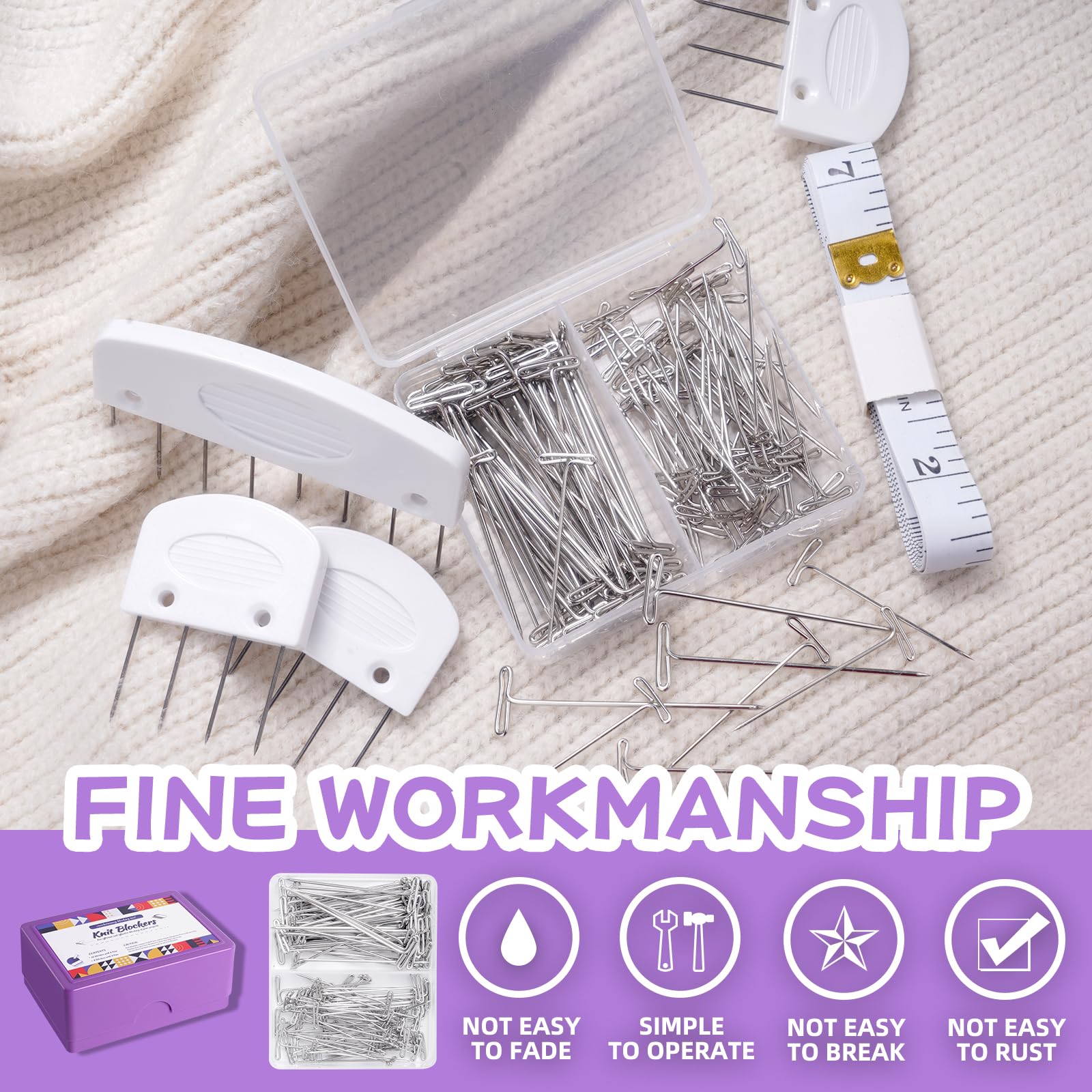 130Pcs Knit Blocking Pins Kit with Combs & Storage Box for Knitting & Crochet - Perfect for Blocking Mats