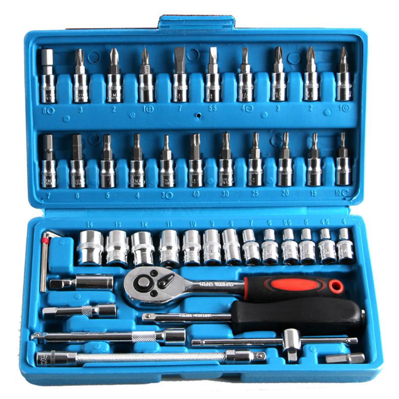 46-Piece Chromium Vanadium Steel Combination Wrench & Socket Set - Auto & Motorcycle Repair Tools with Plastic Toolbox - Perfect for DIY Car Maintenance, Bike Fixing & Home Hardware Projects
