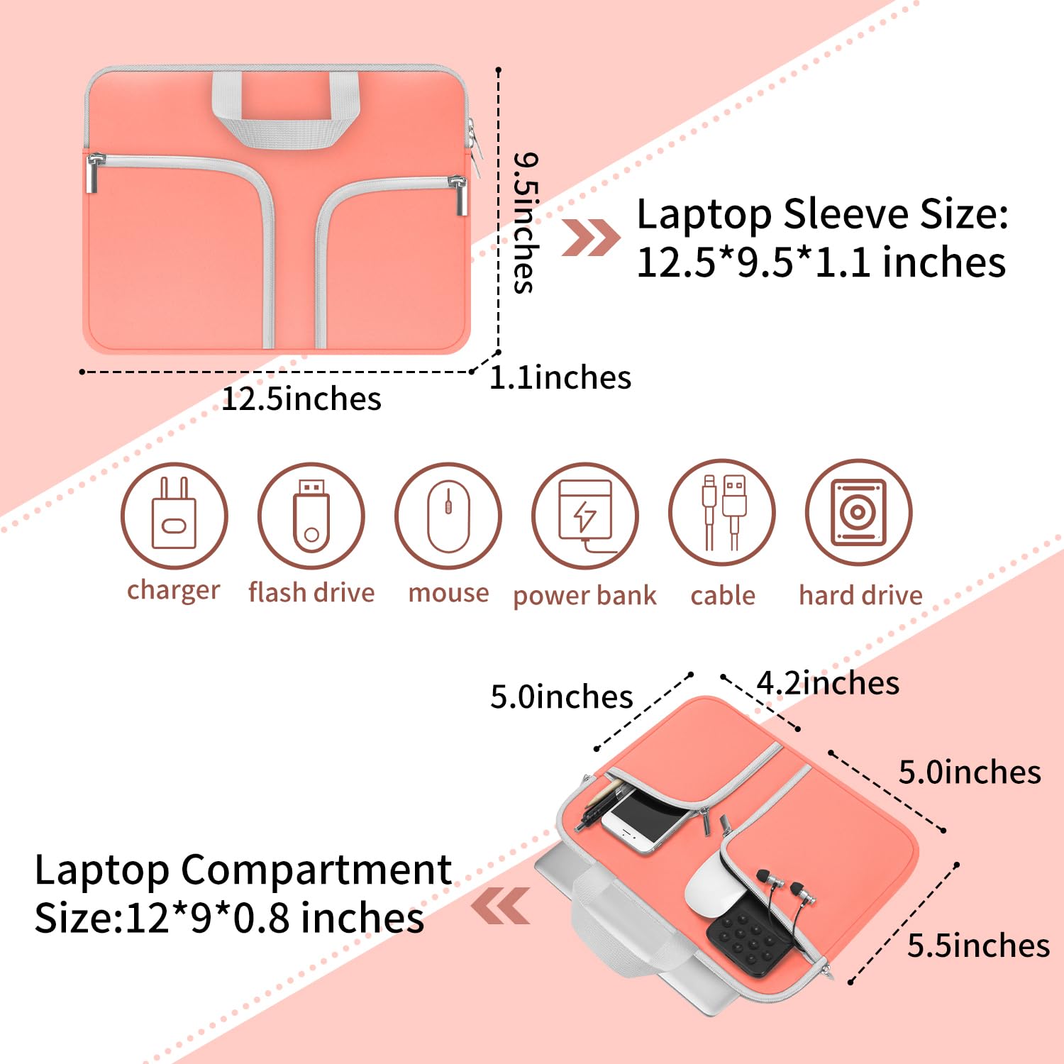 HESTECH Neoprene Laptop Sleeve Case for 11.6-12.3 Inch Chromebooks - Protective Cover with Handle for Acer R11, HP Stream, Samsung, Surface Pro X/7/6/5, MacBook Air/Pro M2 M1 - Perfect for Travel, School & Office (Orange)