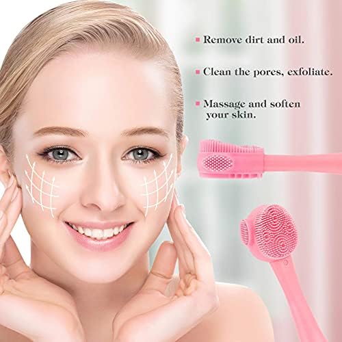 Silicone Facial Cleansing Brush - Exfoliating & Makeup Removal Tool with Soft Bristles for Deep Cleaning, Blackhead Removal & Skin Care | Perfect for Daily Face Wash, Mask Application & Makeup Removal (Pink)