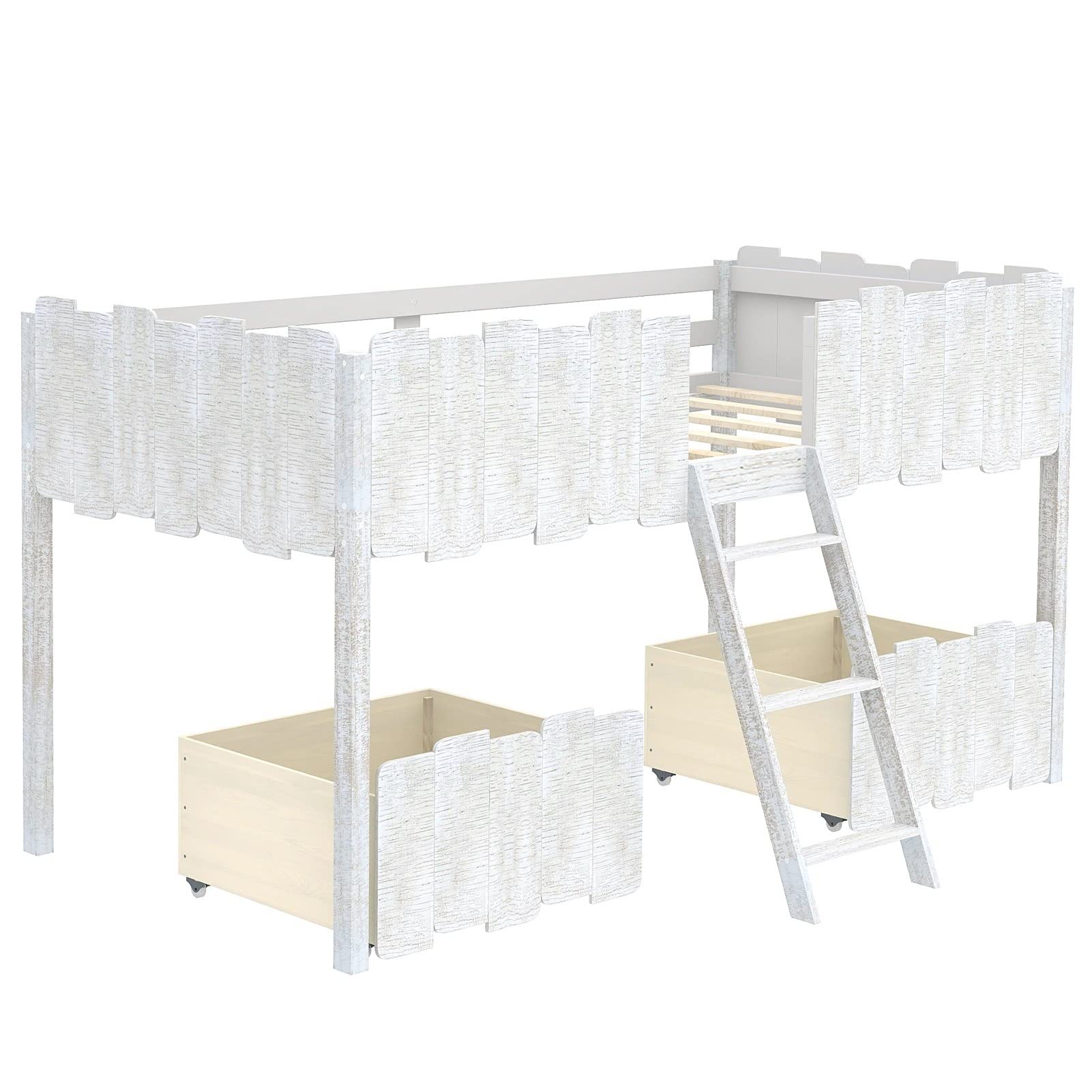 Ergonomic Loft Bed with Rustic Pine Design - Twin Size Bunk Bed for Home, Dorm & Small Spaces - White | Perfect for Kids Rooms, Guest Bed & Space-Saving Solutions