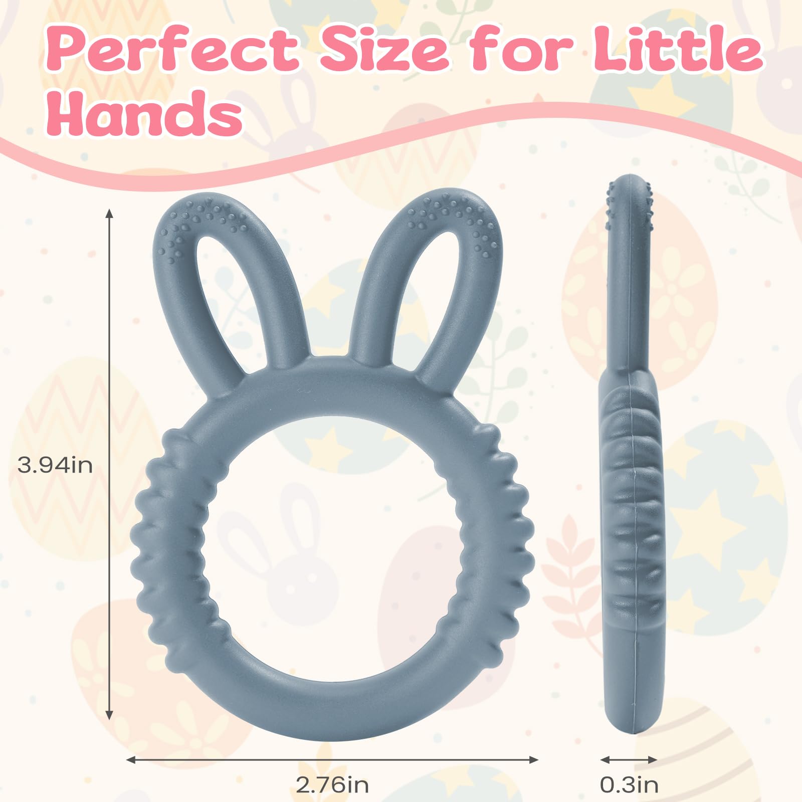 Easter Bunny Baby Teething Toys - Soft Silicone Teether Ring for Infants & Toddlers - Safe & Easy to Clean - Perfect Easter Basket Stuffer & Gift (Baby Blue) - Ideal for Soothing Sore Gums During Easter Celebrations