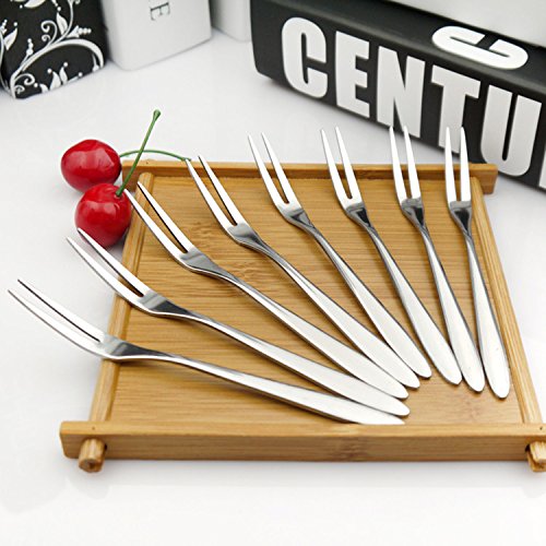 HornTide 12-Piece Stainless Steel Appetizer Forks Set - 5.3 Inch (13.5cm) Mirror Polished 2-Tine Dessert Forks for Fruit, Salad, Cheese & Charcuterie - Perfect for Parties, Weddings & Catering Events