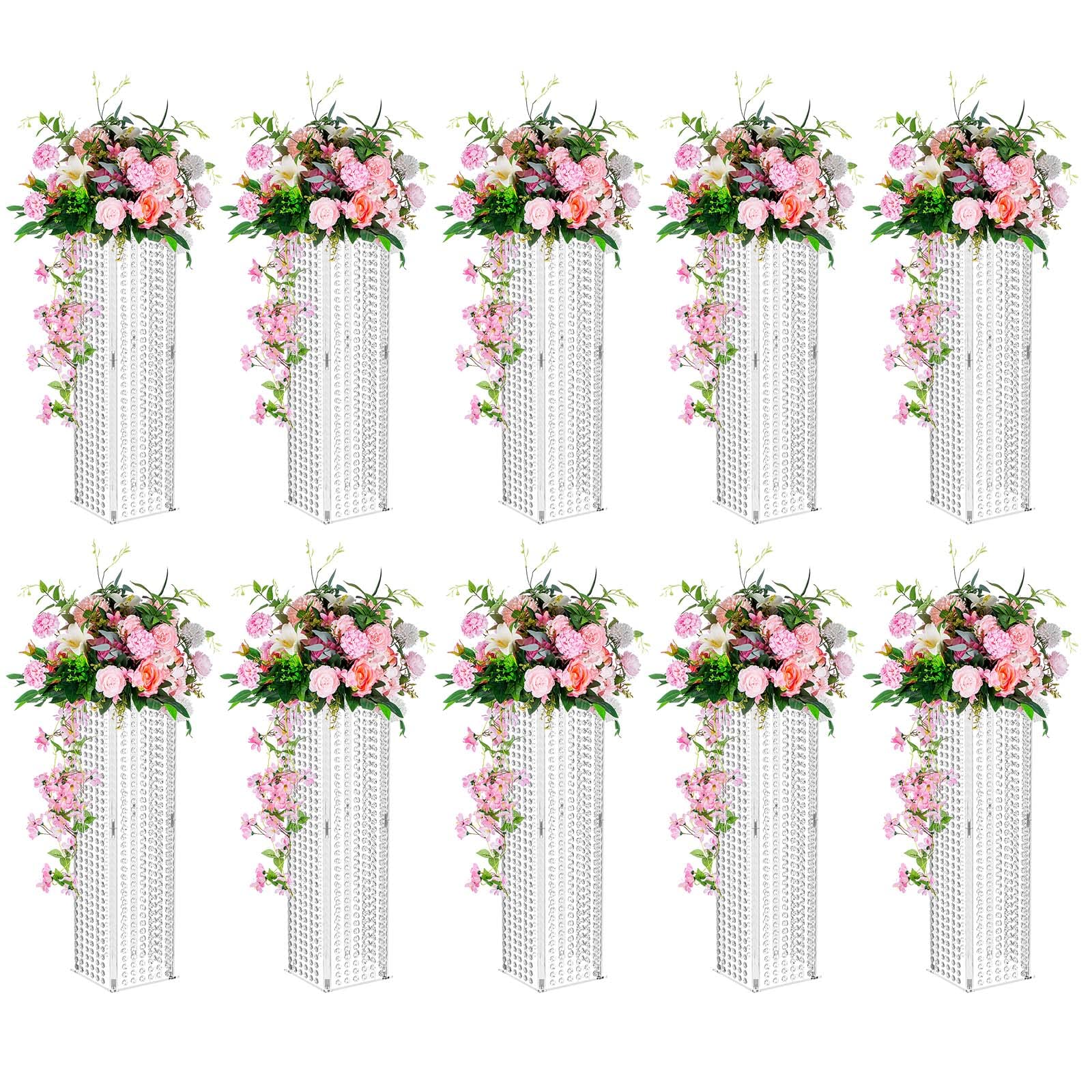 NUPTIO 10-Pack Clear Acrylic Rectangular Wedding Vases - 31.5 Inch Tall Elegant Centerpiece with Geometric Shape & Crystal Embellishment - Perfect for Wedding Decor, Party Table Arrangements, and Home Décor