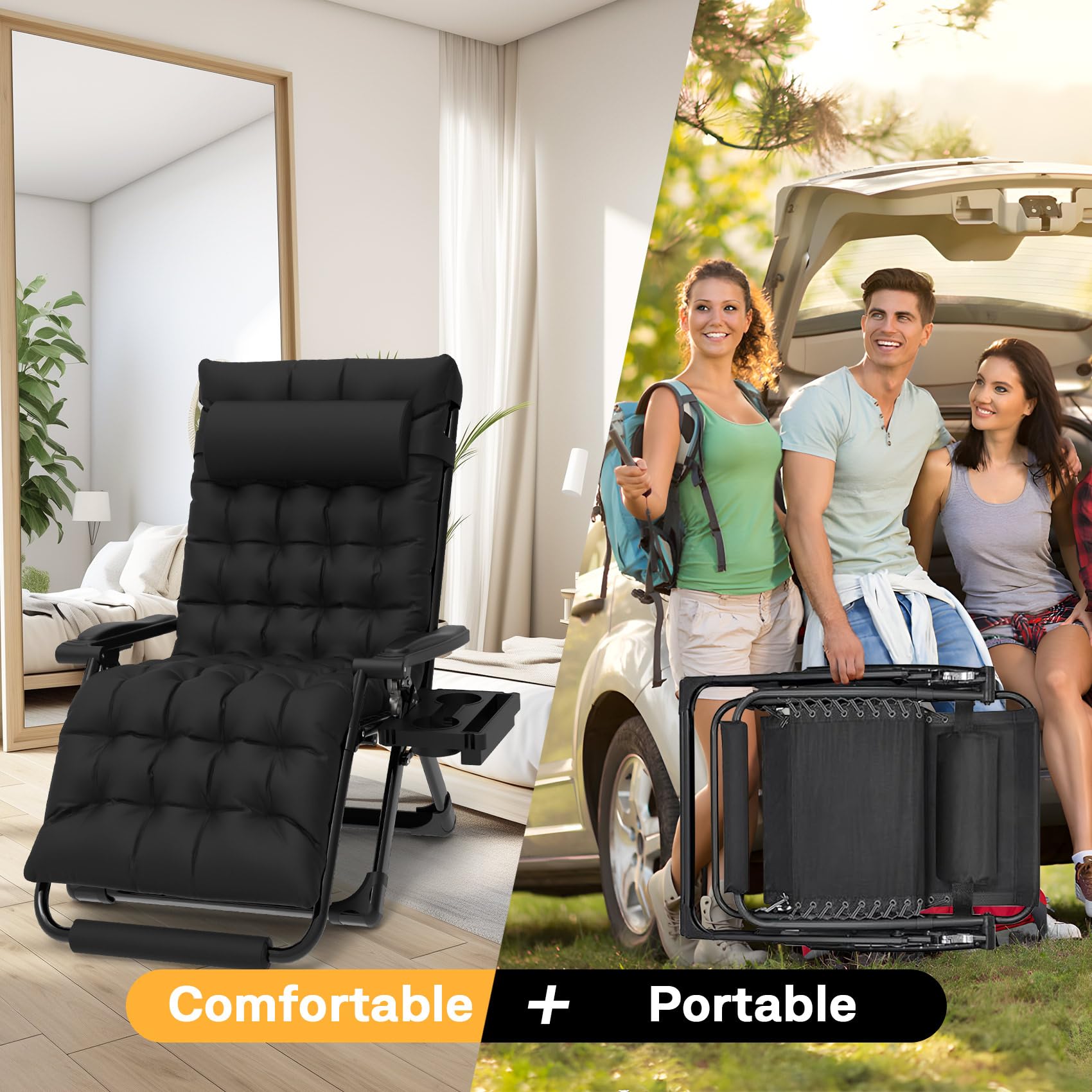 **Slendor XXL Zero Gravity Lounge Chair - 33In Oversized Padded Recliner for Patio, Lawn & Backyard - Heavy Duty 500lbs Capacity - Aluminum Alloy Lock, Headrest & Cup Holder - Perfect for Relaxing, Sunbathing & Outdoor Lounging**