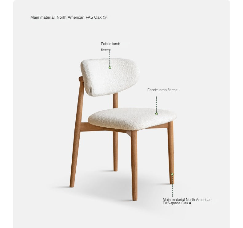 Solid Oak & Ash Wood Dining Chair with Lamb Velvet Cloud Cotton Upholstery - Comfortable Modern Farmhouse Style Seating for Kitchen, Dining Room & Breakfast Nook