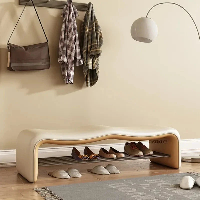 Italian Inspired Minimalist Shoe Bench with Leather Upholstery - Entryway Organizer for Shoes & Boots - Perfect for Hallway, Bedroom or Mudroom Storage
