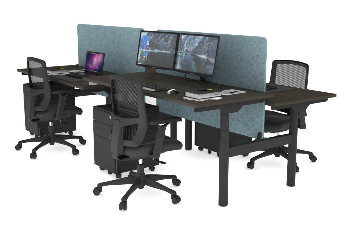 Flexi Premium Height Adjustable 4-Person H Bench Workstation - Black Frame [1800L x 700W] - Ergonomic Office Desk for Collaborative Workspaces & Home Offices