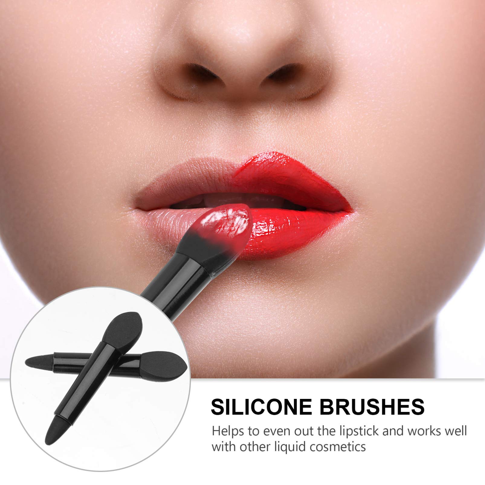 Beaupretty 20Pcs Double Ended Silicone Lip Brush Set - Lipstick Applicator & Cosmetic Makeup Brushes for Women & Girls (Black) | Perfect for Lipstick Application, Makeup Artistry & Professional Beauty Kits