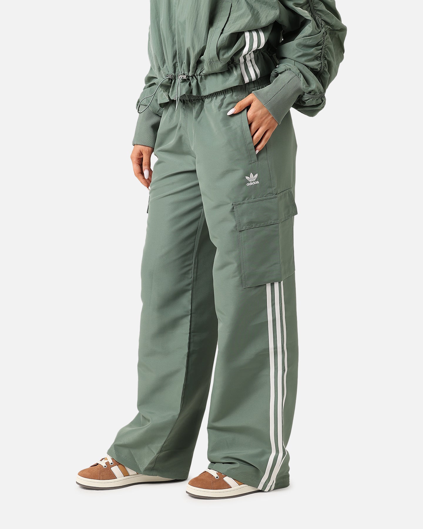 Adidas Women's 3 Stripes Cargo Pants - Trace Green | Casual Streetwear & Outdoor Hiking Pants for Women