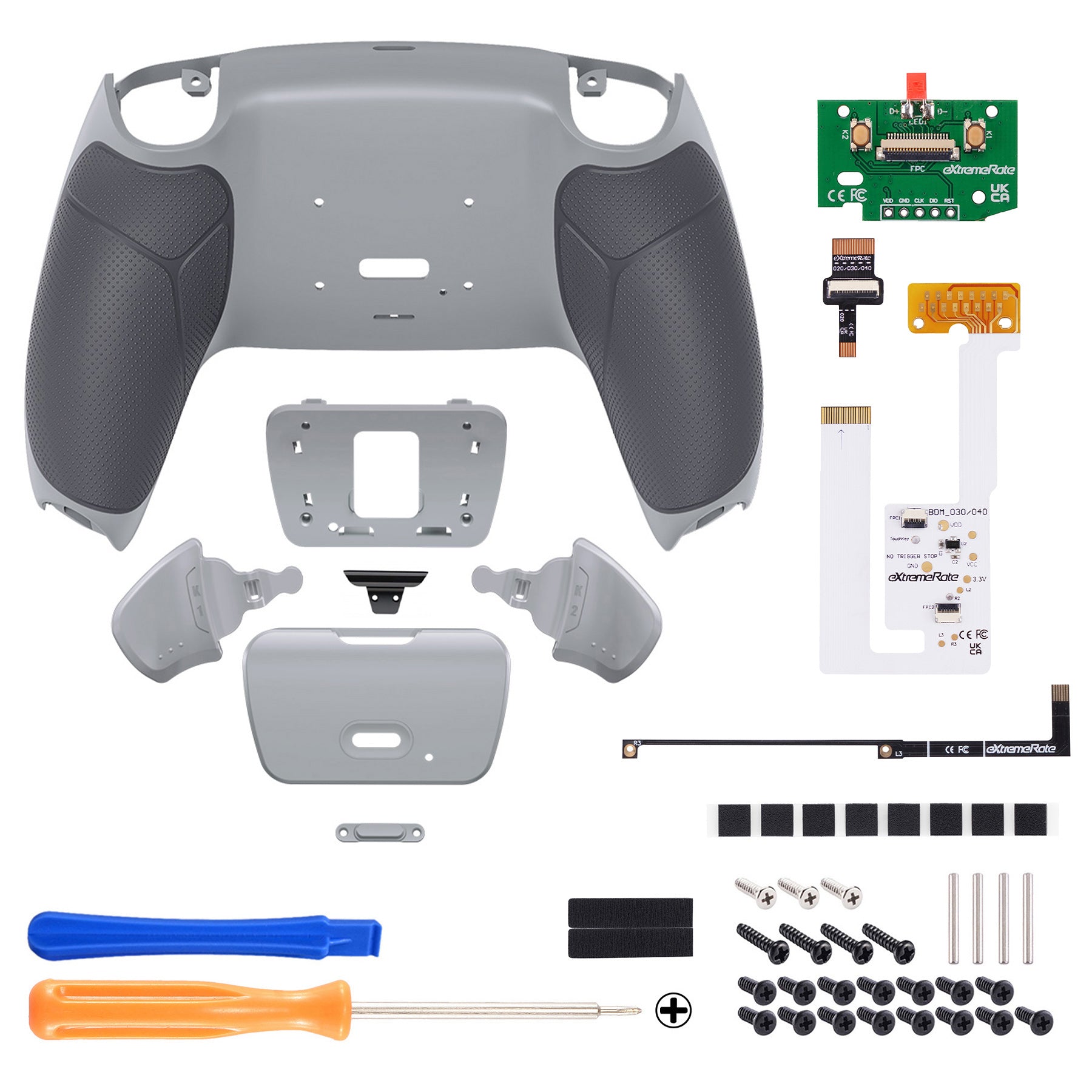 eXtremeRate Remappable RISE V3 Remap Kit for PS5 Controller BDM 030/040/050 - Rubberized Classic Gray Back Buttons | Customizable Gaming Accessory for Competitive Play & Enhanced Performance