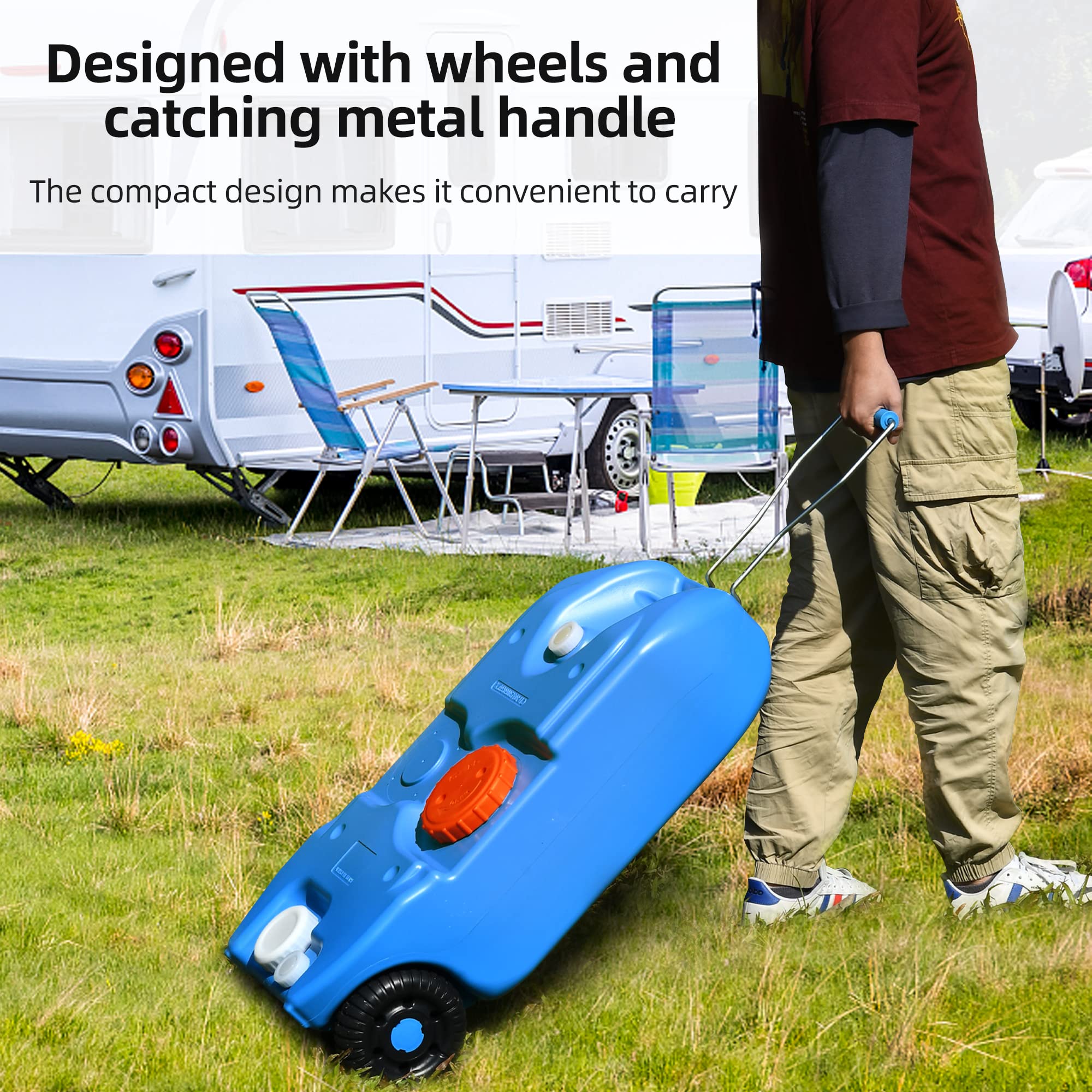 YITAHOME 10.6 Gallon Large Capacity Portable Water Storage Tank with Metal Handle - Odor-Free Camper Water Container with Wheels, Filling Port, Hose & Faucet - Perfect for RV Camping, Outdoor Adventures & Emergency Water Supply (Blue)