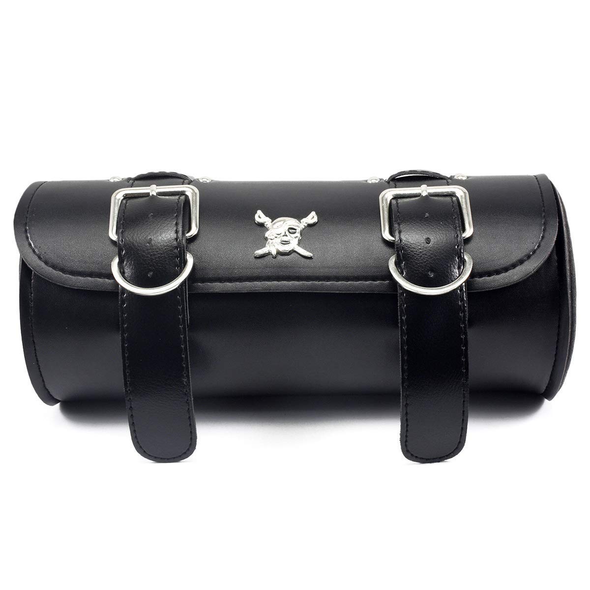 Motorcycle Skull Ghost PU Leather Front Fork Tool Bag - Waterproof Saddlebag Side Bag for Harley, Chopper, Bobber, Cruiser & Suzuki - Perfect for Storage, Travel & Long Rides