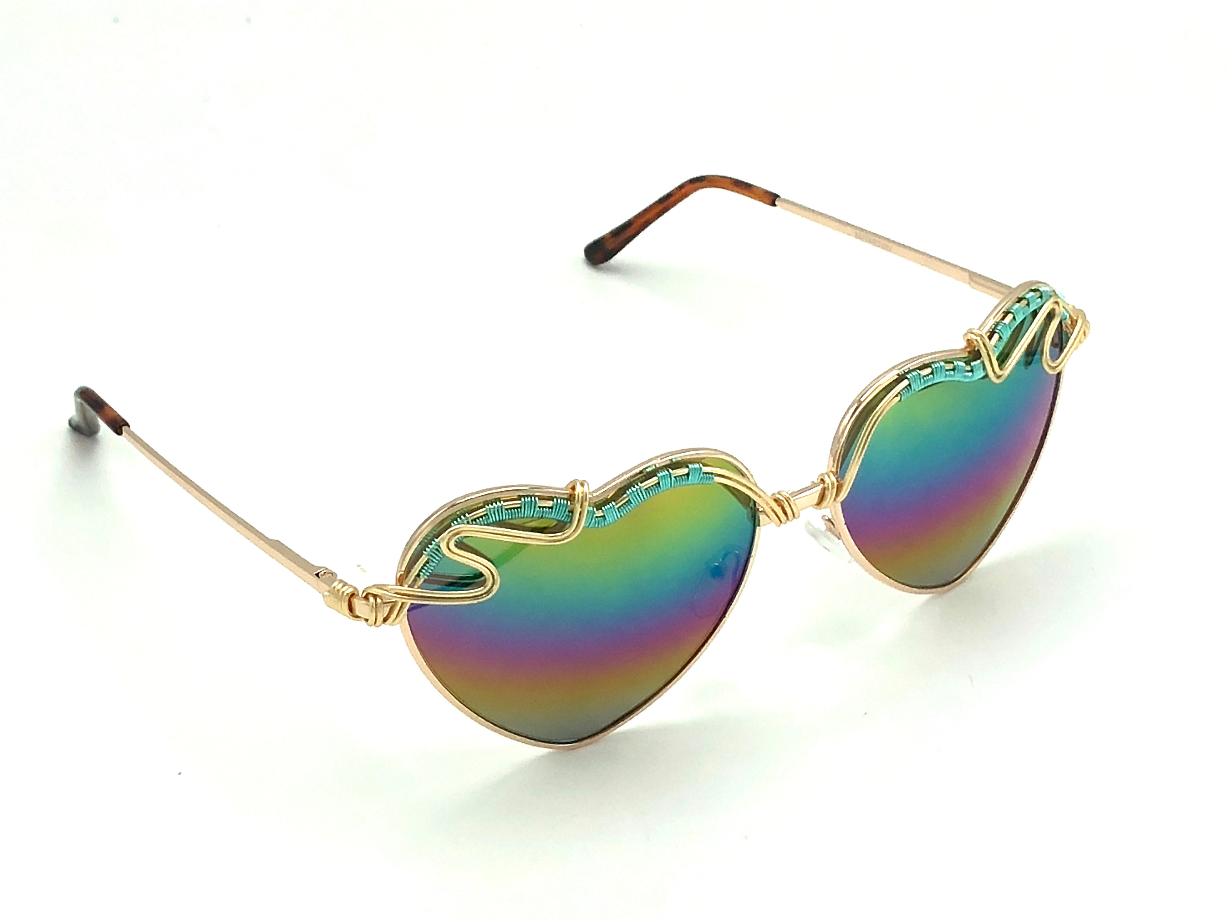 Heart Rainbow Gold Teal CR - Elegant Jewelry for Women, Perfect for Parties, Weddings & Special Occasions