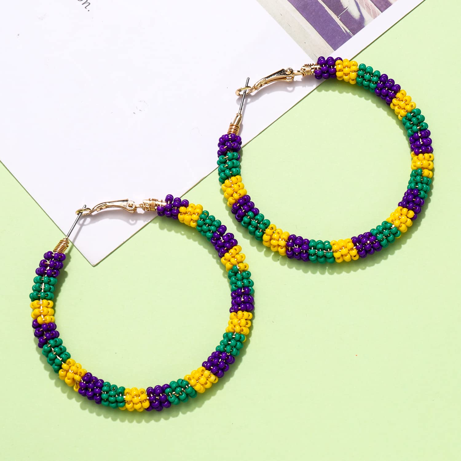 Boho Beaded Hoop Earrings for Women - Colorful Mixed Bead Dangle Earrings, Bohemian Style Hoop Ear Studs | Perfect for Casual Wear, Parties & Festivals