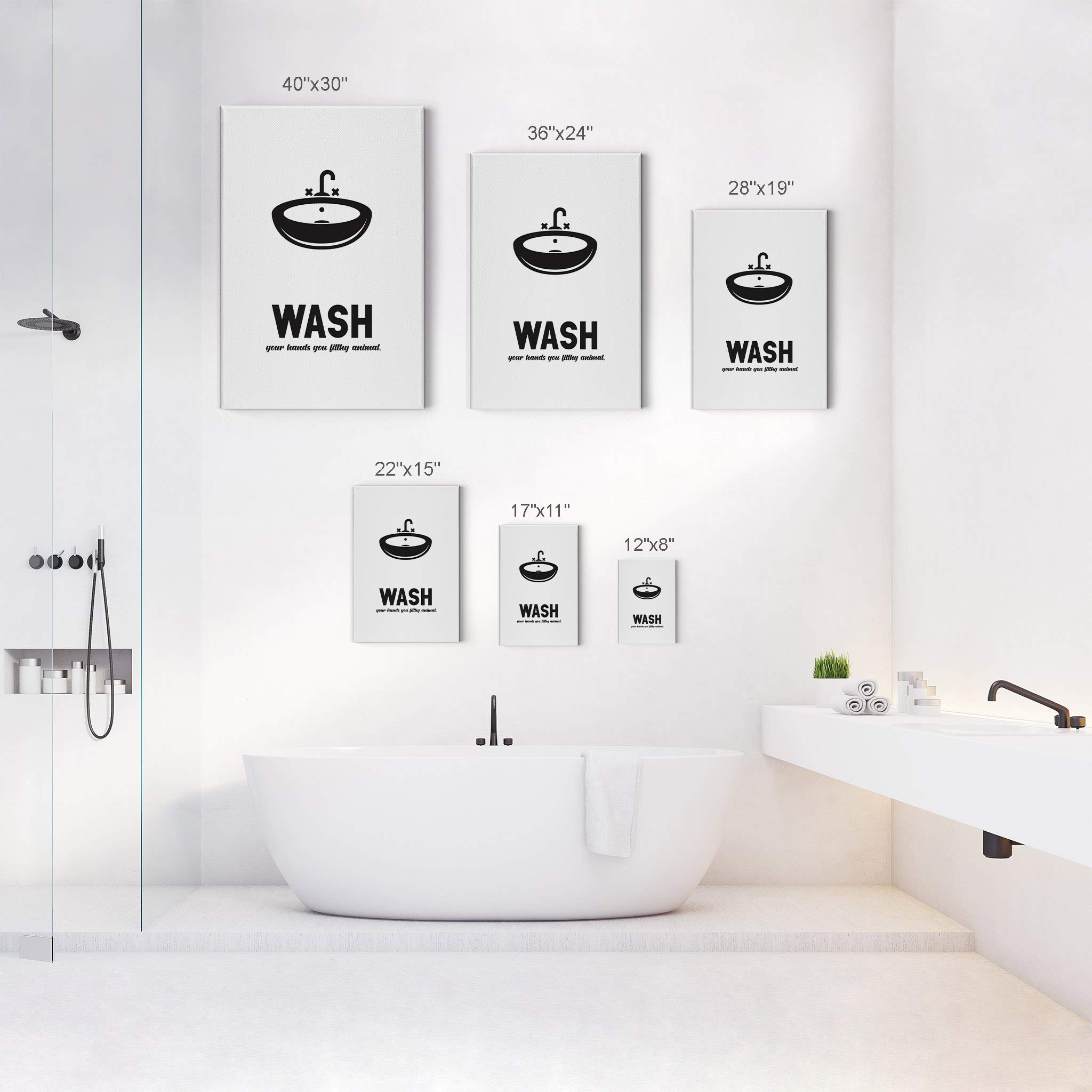 Funny Bathroom Sign Canvas Print - 'Wash Your Hands You Filthy Animal' Quote Wall Art | Ready to Hang Home Decor (36x24 Inches) | Perfect for Bathroom, Restroom & Laundry Room Humor | Made in USA