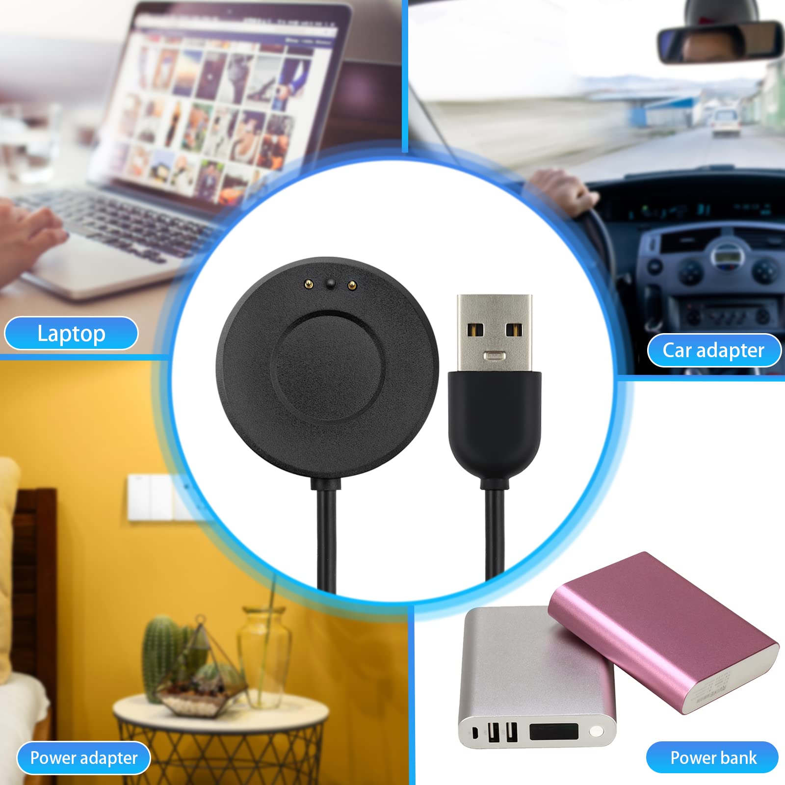 RUKHOT Magnetic Fast Charger Cable for Withings ScanWatch & ScanWatch Horizon - 3.3ft USB Charging Cord with Charger Base | Perfect for Home, Office & Travel Use