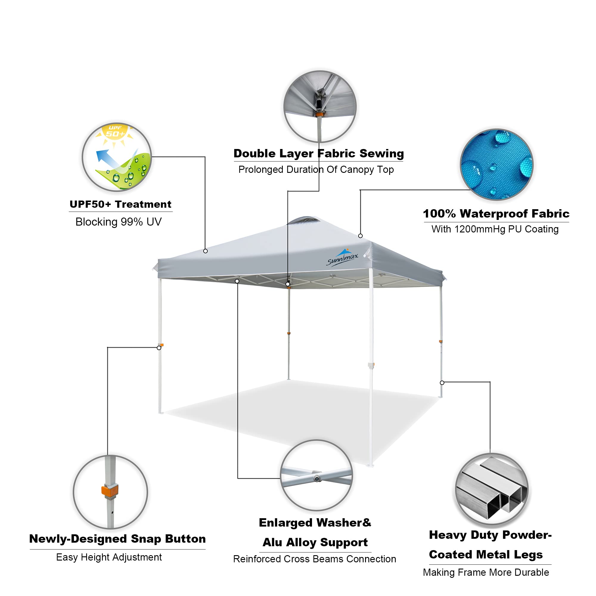 10x10FT Pop Up Canopy Tent - Waterproof Portable Folding Shelter with Roller Bag & 4 Sand Bags - Ideal for Outdoor Parties, Tailgating, Camping & Beach Events (Grey)