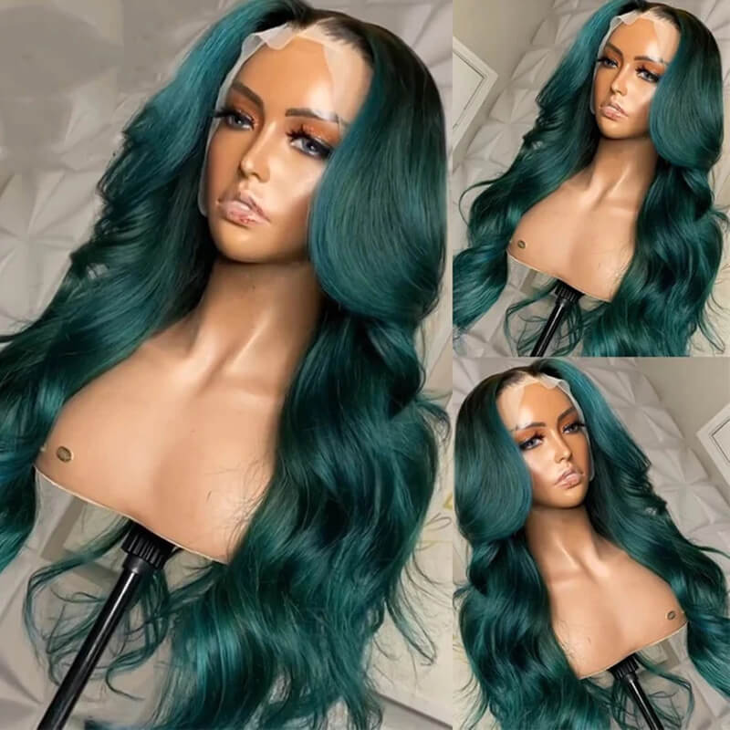 Eullair Dark Green Glueless Lace Frontal Human Hair Wig - Fashionable & Affordable Synthetic Hairpiece for Women | Perfect for Daily Wear, Cosplay, and Special Occasions