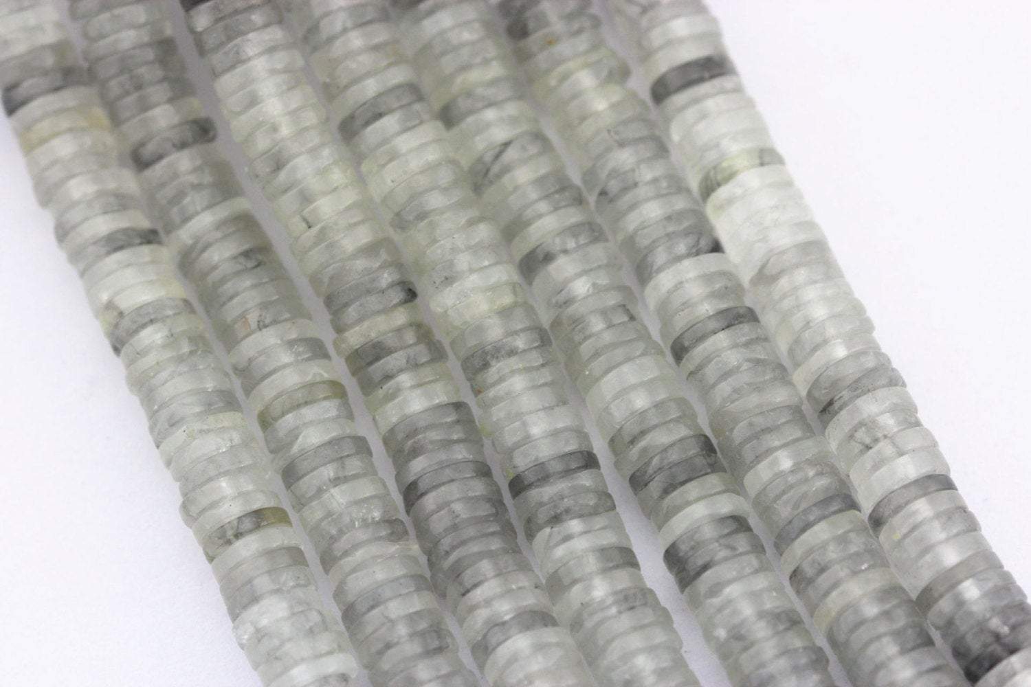 Natural Cloudy Gray Quartz Heishi Beads - 5mm, 6mm, 7mm Rondelle Discs - 15.5 Inch Strand for Jewelry Making, DIY Bracelets & Necklaces - Perfect for Boho, Hippie & Handmade Crafts