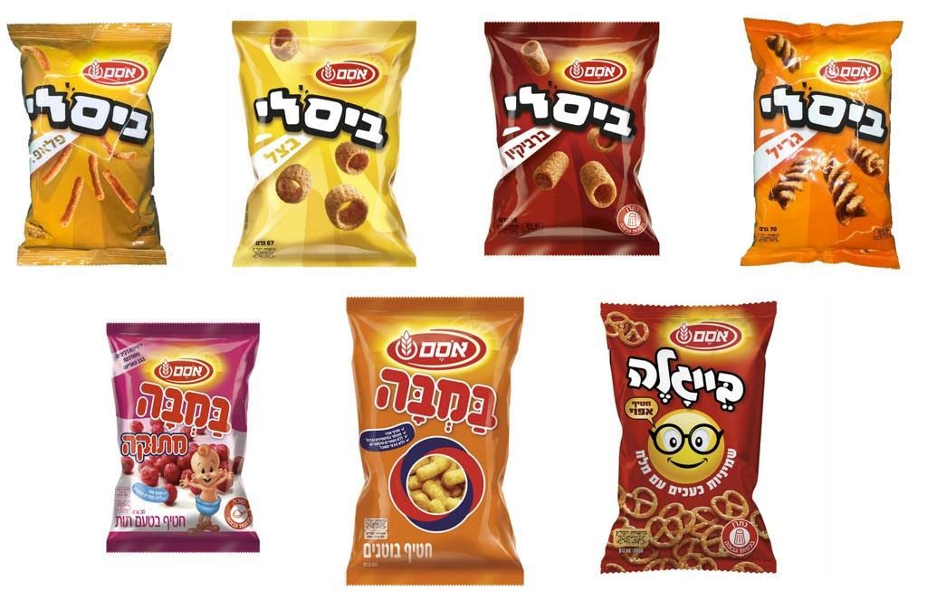 Osem Israeli Snacks Bundle - Bamba Peanut Butter, Bissli Onion Grill, Falafel BBQ, Pretzel Beigale Wheat Butter Kosher Snacks | Perfect for Parties, School Lunches & Travel Snacking