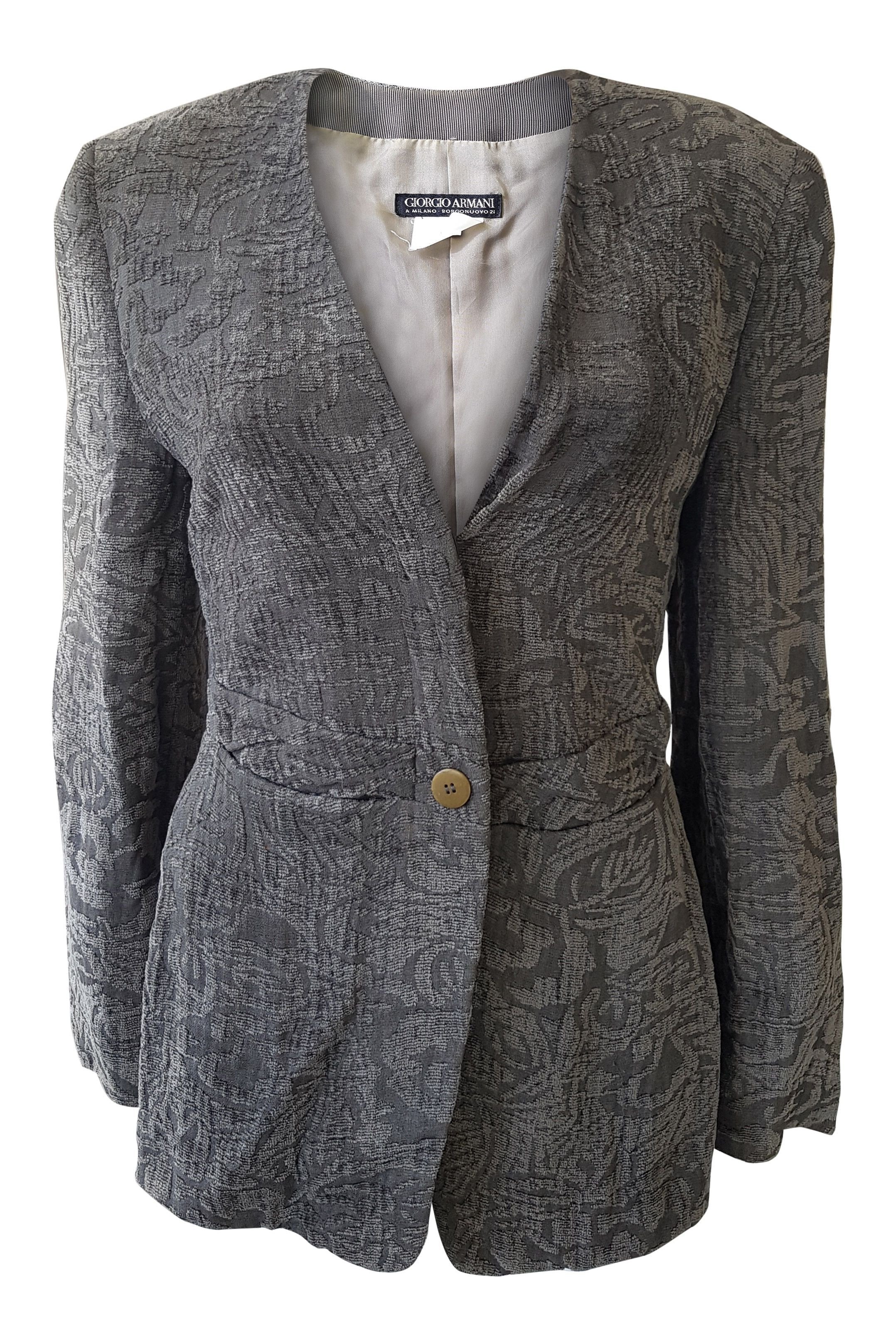 ARMANI Grey Single Breasted Floral Blazer Jacket for Women - UK Size 8 | Elegant Office Wear & Evening Party Outfit