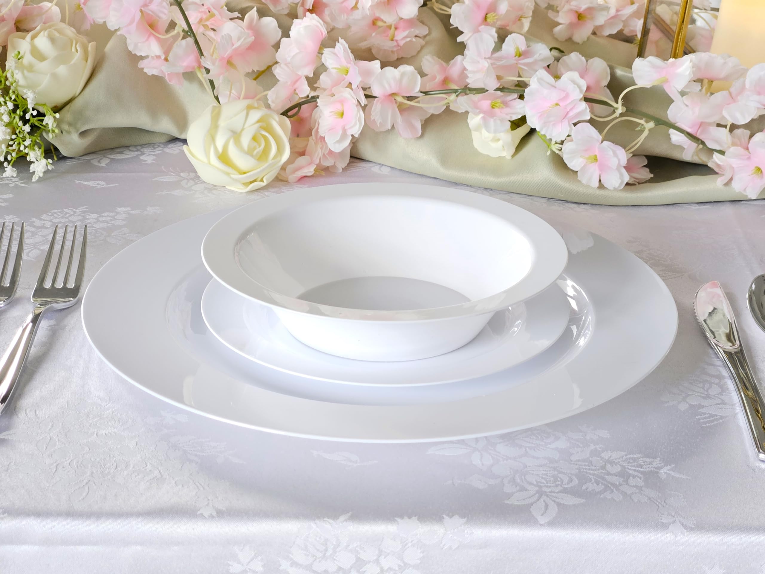 240 Heavyweight Disposable Plastic Plates - 9 Inch White Luncheon Plates for Weddings, Parties & Events | Durable & Elegant Dinnerware for Catering, BBQs & Special Occasions