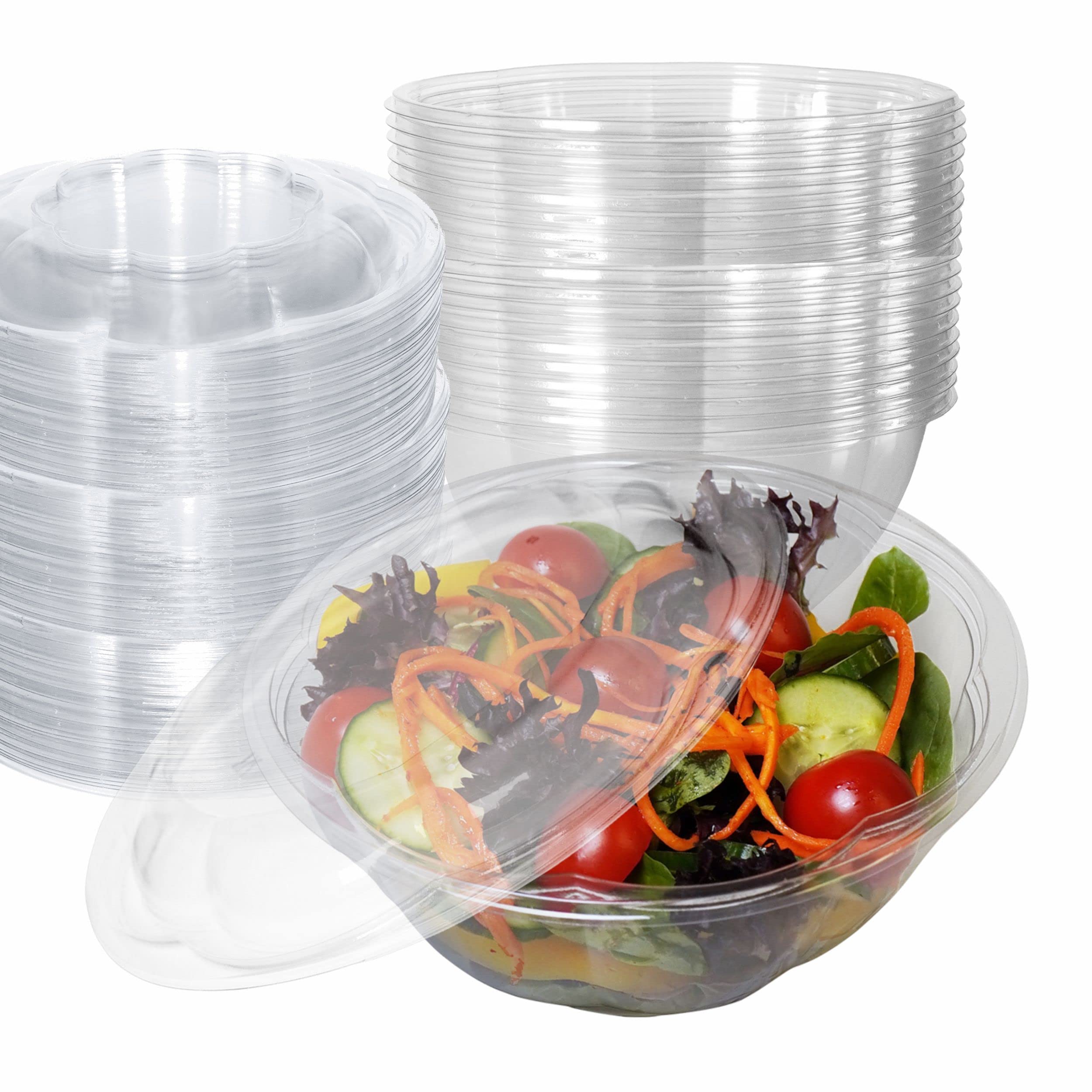 300 Pack 32oz Clear Plastic Salad Bowls with Lids - Disposable Airtight Food Containers for Meal Prep, Lunch, Salads, Fruits & Parfait | Leakproof & Fresh-Keeping | Perfect for Office Lunch, Picnics, Party Catering & Takeout