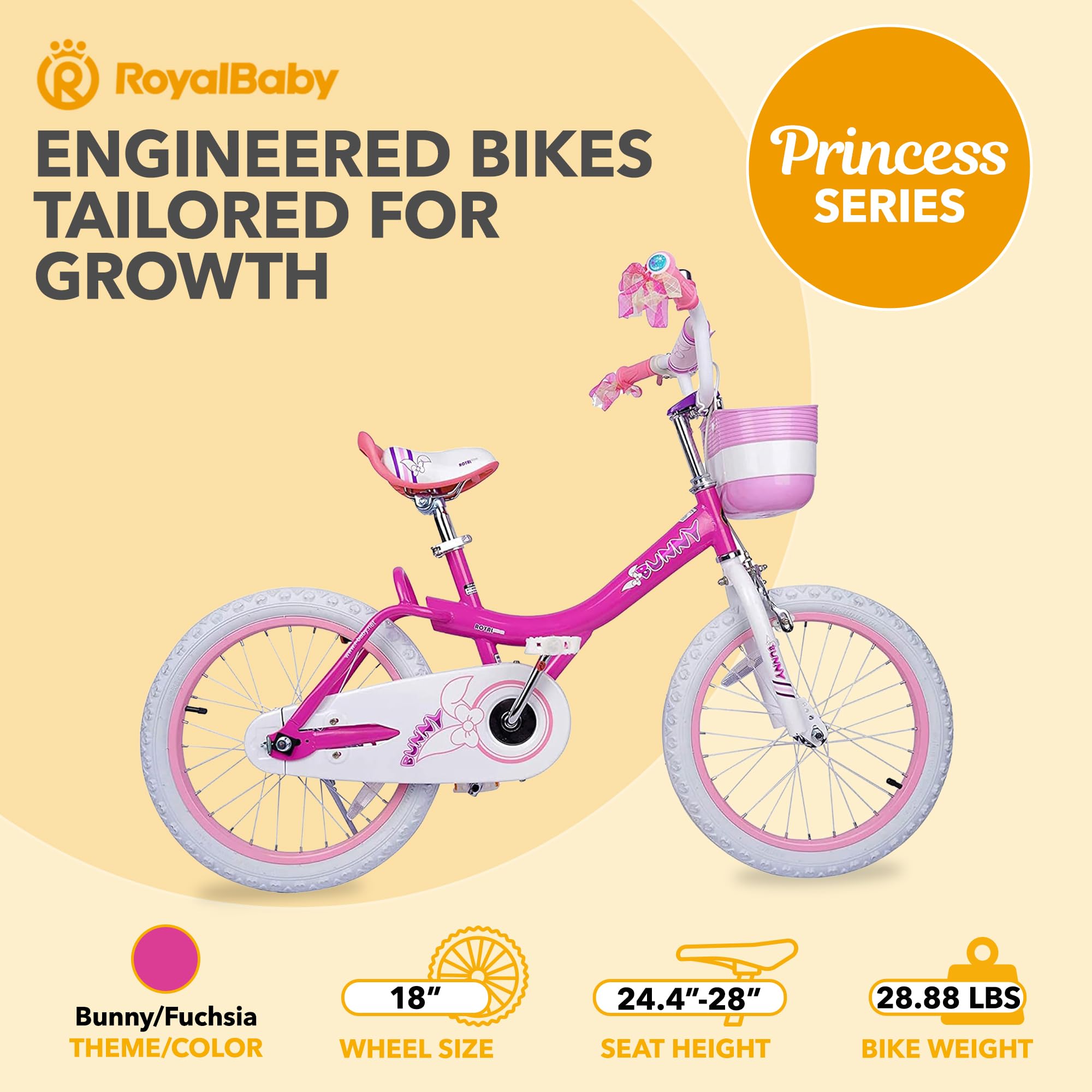 Royalbaby Princess Girls Bike 12 14 16 18 20 Inch Kids Bicycle with Basket for Ages 3-12 | Perfect for Outdoor Play, Park Rides & Neighborhood Adventures