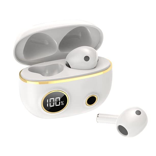 Wireless Bluetooth 5.0 Earbuds, IPX5 Waterproof In-Ear Headphones with Mic, USB-C Rechargeable Case & LCD Display - Compatible with Android/iOS Smartphones (White) - Perfect for Workouts, Running & Commuting