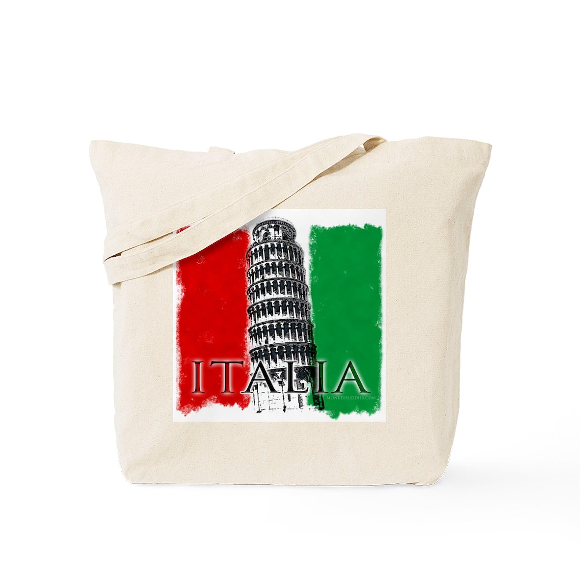 Pisa Italian Flag Tote Bag - Natural Canvas Reusable Shopping Bag with Italian Design | Perfect for Groceries, Beach Trips & Travel
