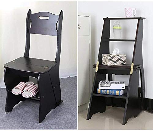 4-Tier Solid Wood Folding Step Stool - Multi-Functional Ladder Chair for Indoor Climbing, Kitchen, Bathroom & Storage - Compact & Space-Saving Design
