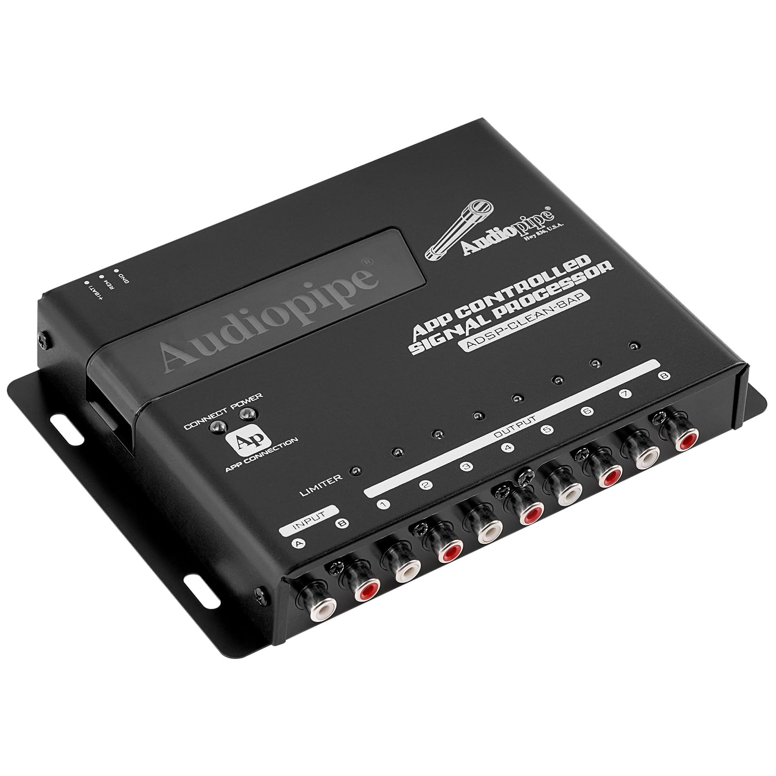 Audiopipe APP Car Controlled Signal Processor (ADSP-CLEAN-8AP) - 12 Band Graphic Equalizer, 32-Bit Digital Audio Processor with Tone Generator - 1 Input to 8 Output for Car Audio System - Adjustable Cutoff & Attenuation Frequencies - Perfect for Car Audio Upgrades, DJ Setups & Professional Sound Systems