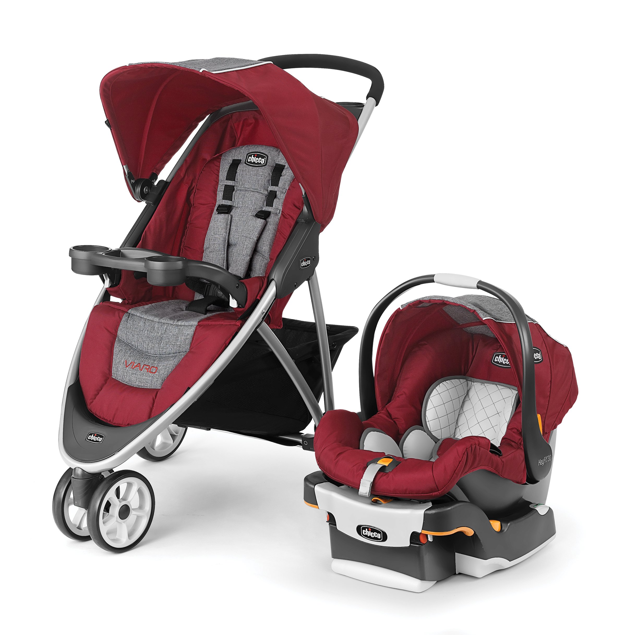 Chicco Viaro Travel System Stroller and Car Seat Combo in Cranberry Red - Perfect for Newborns, Infants & Toddlers | Ideal for Air Travel, Shopping & Daily Outings