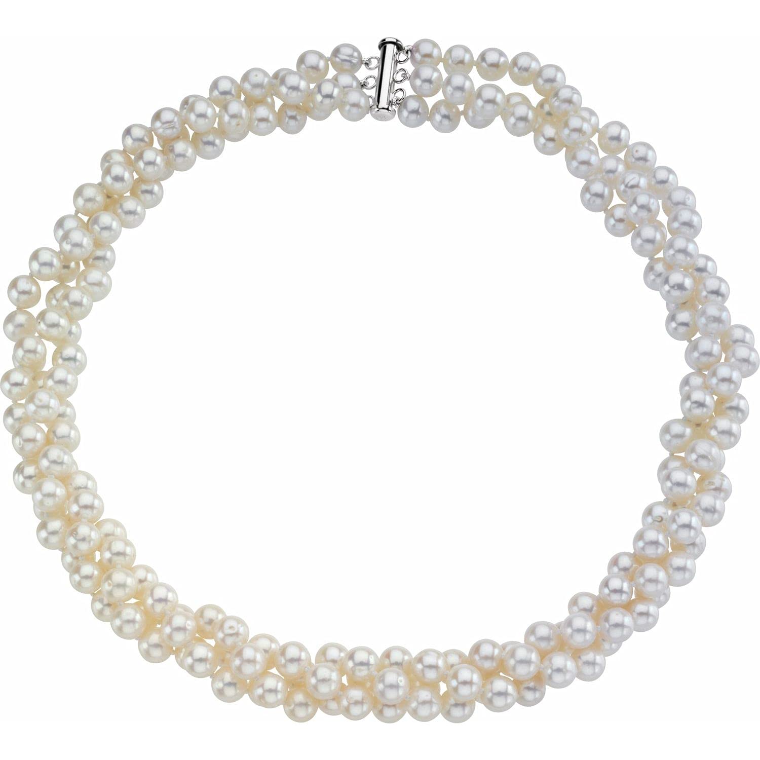 Sterling Silver Freshwater Cultured Pearl 3-Row Pendant Necklace 22