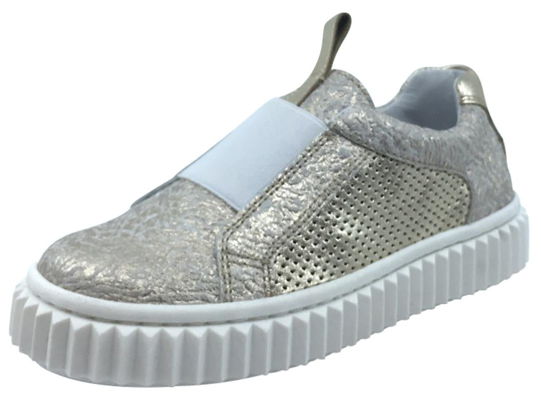Naturino Kids Gold Metallic Leather Slip-On Sneakers - Comfortable Low Top Casual Shoes for Boys & Girls | Perfect for School, Playdates & Everyday Wear