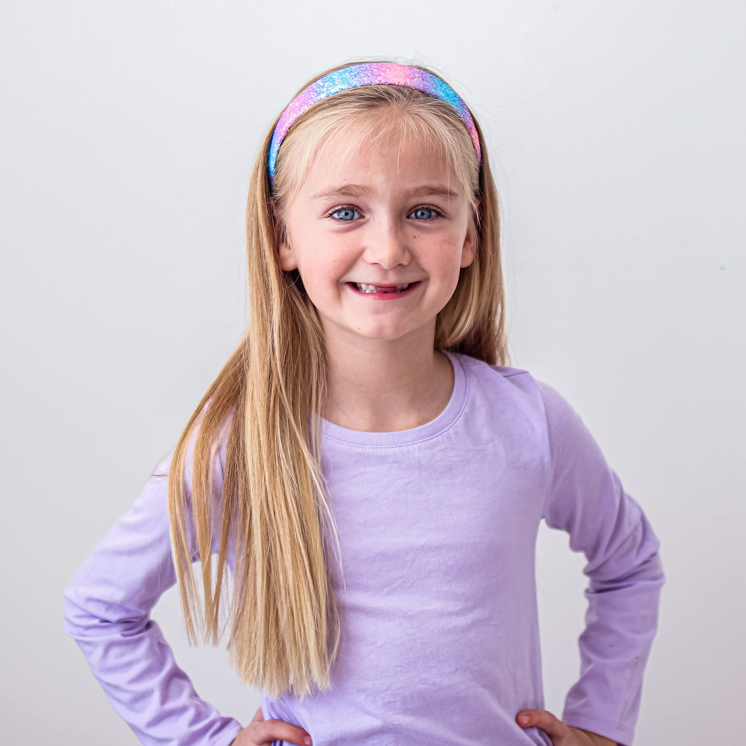 Sparkly Rainbow Headbands for Girls - No Shed Glitter Hair Accessories for Toddlers & Kids | Cute Alice Hairbands for Easter, Birthday Parties & Dress Up Play