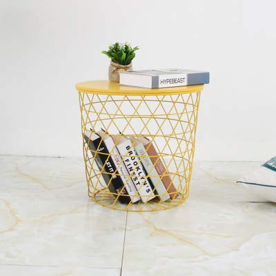 XMZFQ Geometric Metal Wire Coffee Table with Removable Wood Top - Round Storage Side Table for Living Room, Bedroom, Kids Room - Gold Modern End Table for Small Spaces & Home Decor