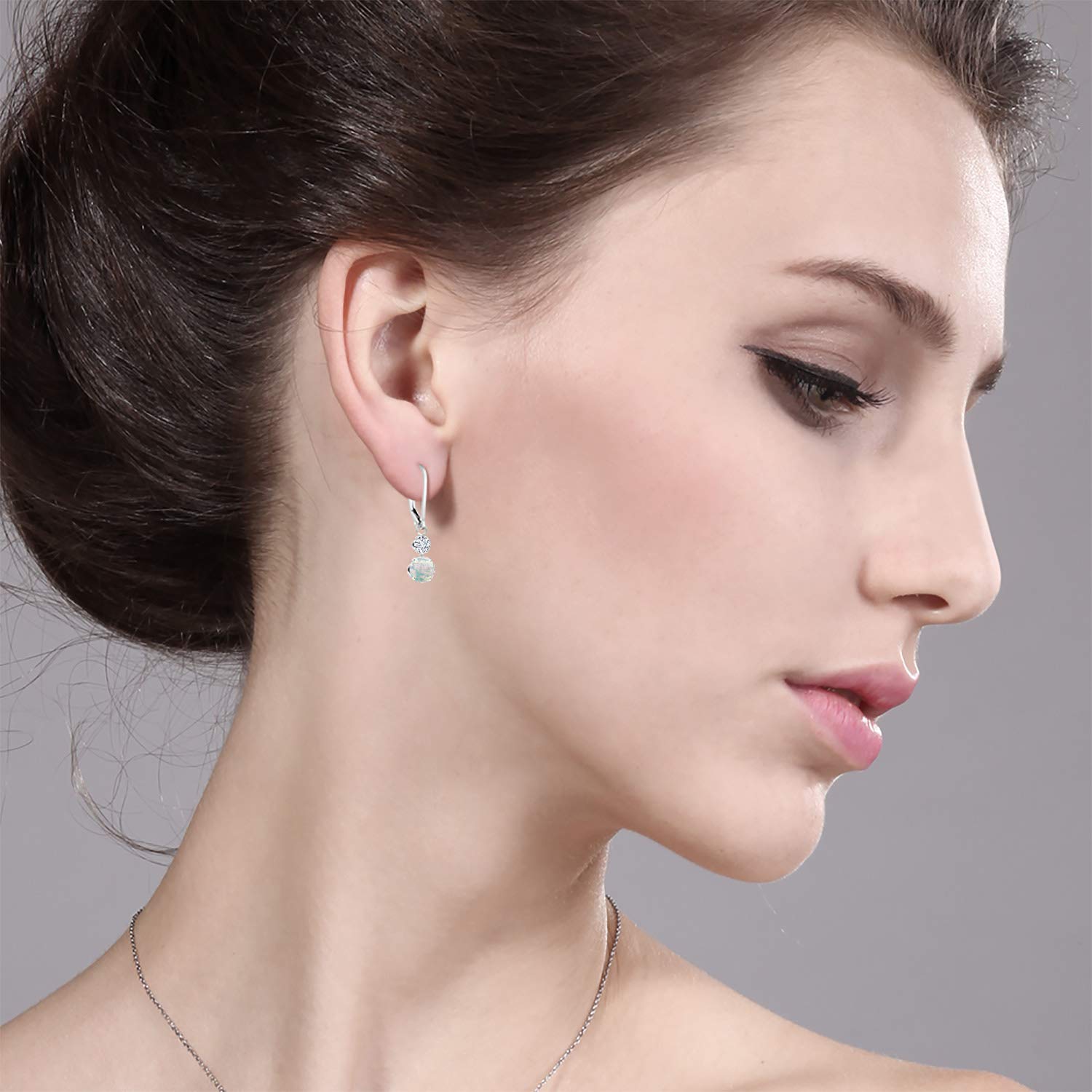 925 Sterling Silver White Opal & Lab-Grown Diamond Drop Earrings for Women (2.54 Cttw, October Birthstone) - Elegant Dangle Jewelry for Parties, Weddings & Special Occasions