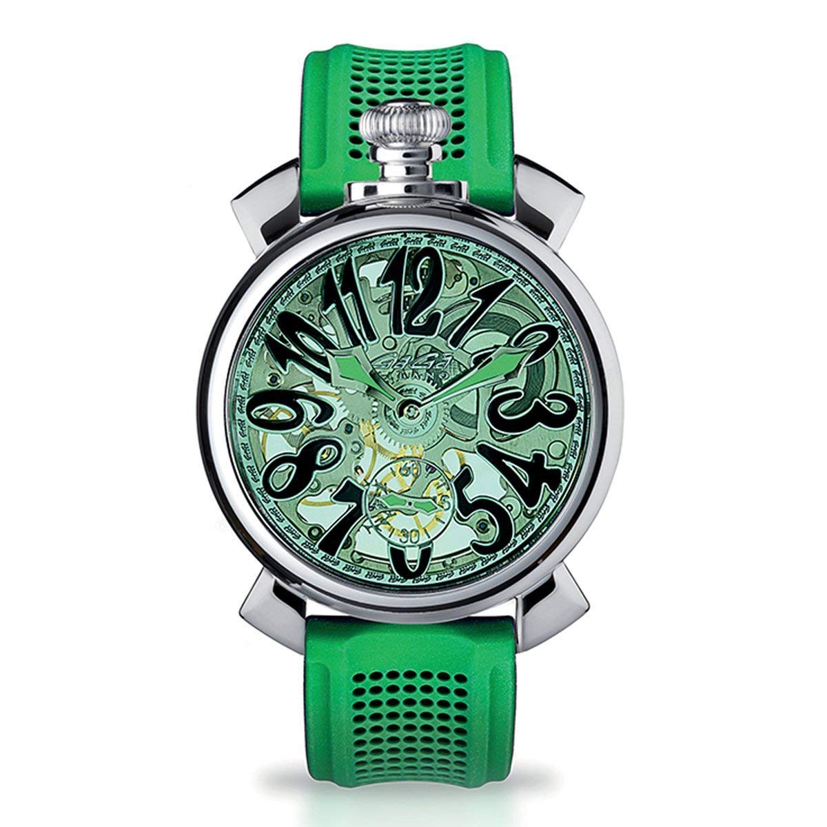 Gagà Milano Unisex 48mm Skeleton Green Dial Quartz Watch with Rubber Strap - Stylish Casual & Sports Timepiece for Men and Women
