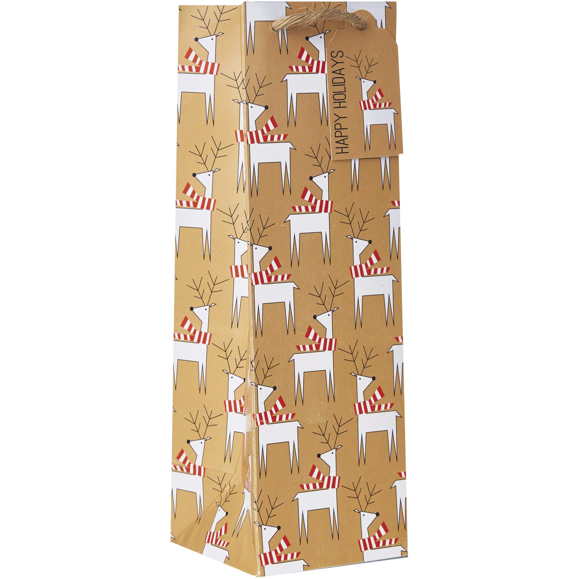 Jillson Roberts 12-Piece Dashing Deer Wine Bottle Gift Bags - Elegant Holiday Present Wrapping for Christmas, Weddings & Party Favors