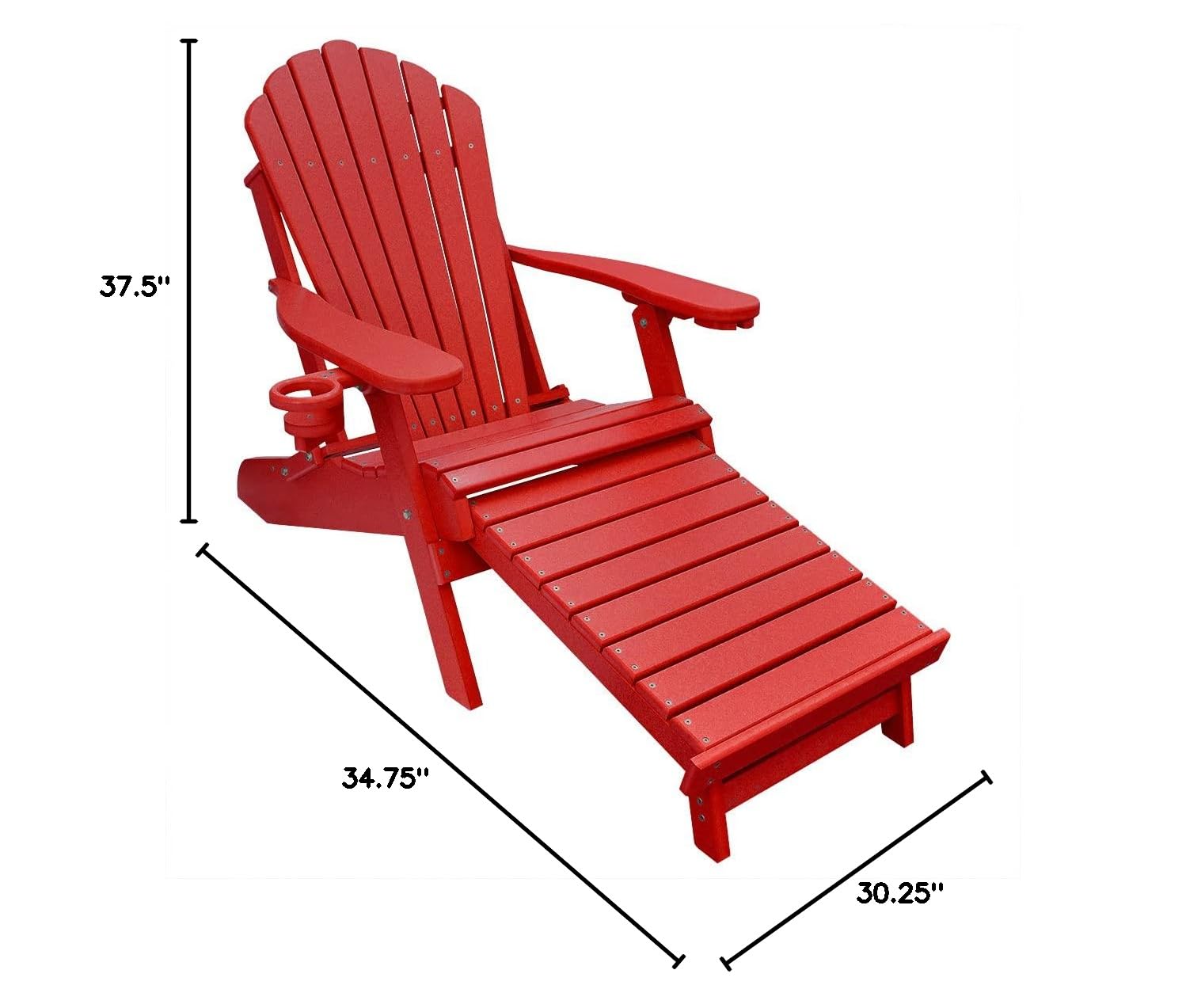 Premium Oversized Poly Lumber Folding Adirondack Chair with Built-in Footrest - Cardinal Red | Durable Outdoor Patio Furniture for Beach, Poolside & Backyard Relaxation