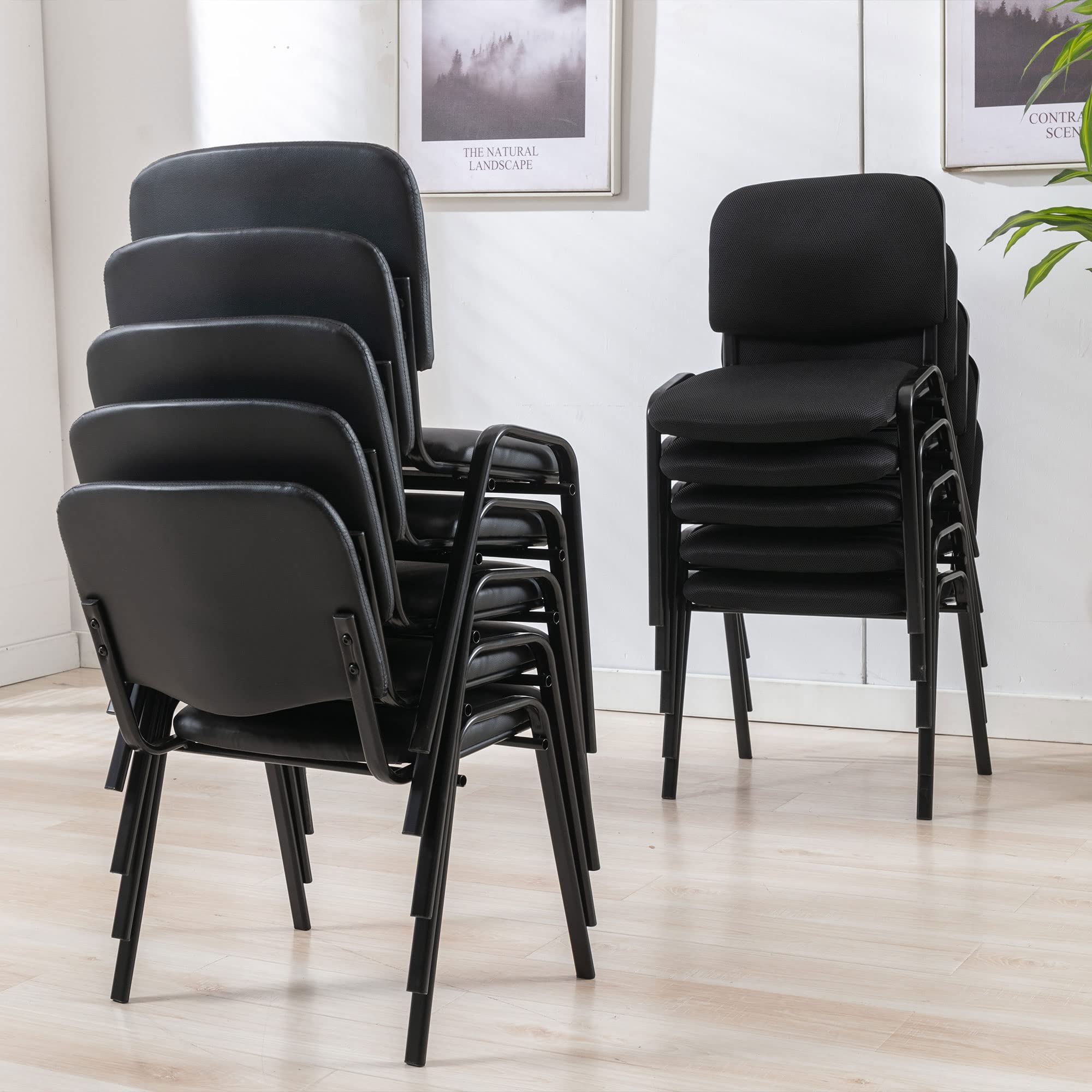 Stackable Black Office Chairs 5-Pack - Armless Mesh Conference Room Chairs for Meetings, Events & Training - Comfortable Reception Desk Chairs for Halls, Waiting Rooms & Office Spaces