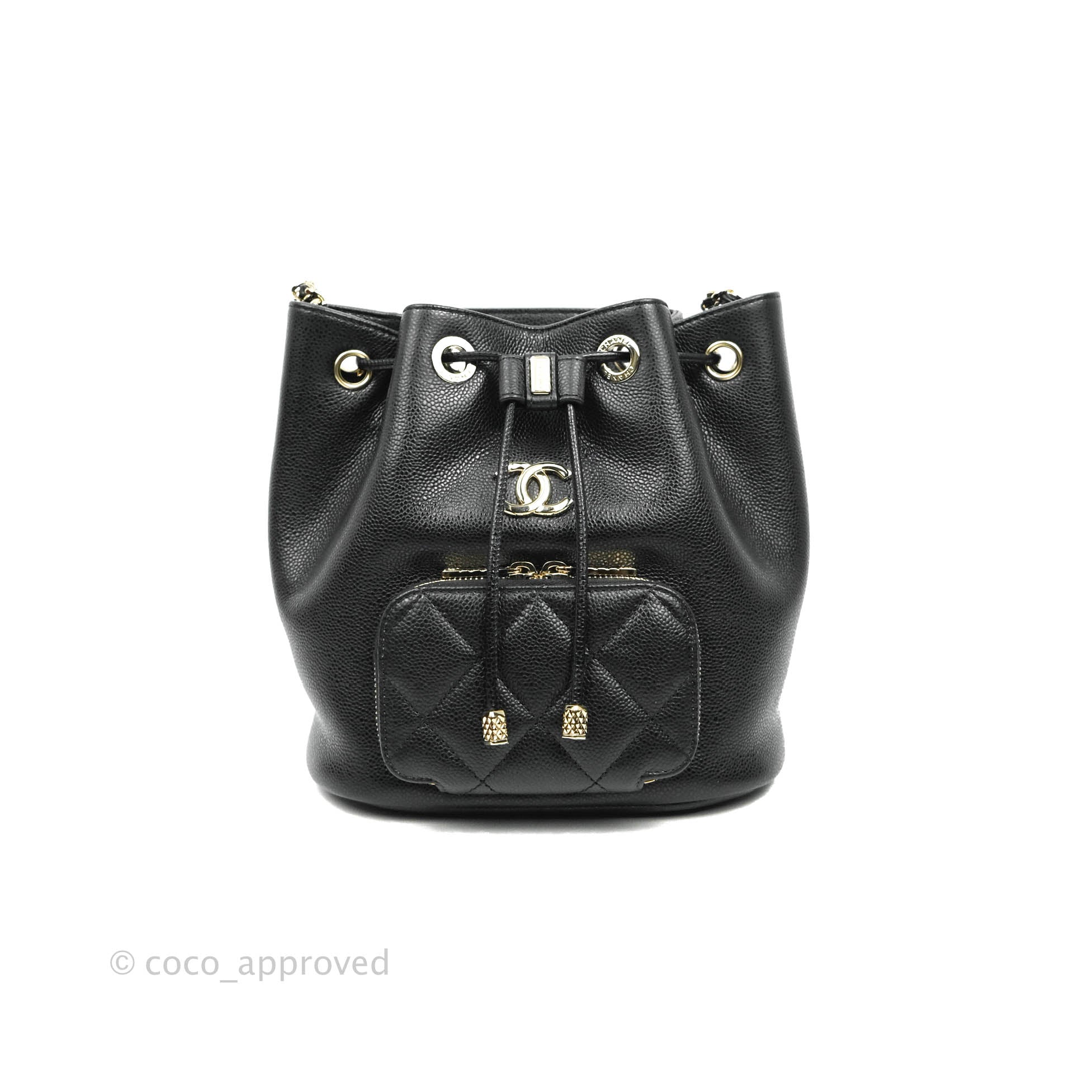 Chanel Business Affinity Drawstring Bucket Bag in Black Caviar Leather with Gold Hardware - Perfect for Work, Travel & Everyday Luxury