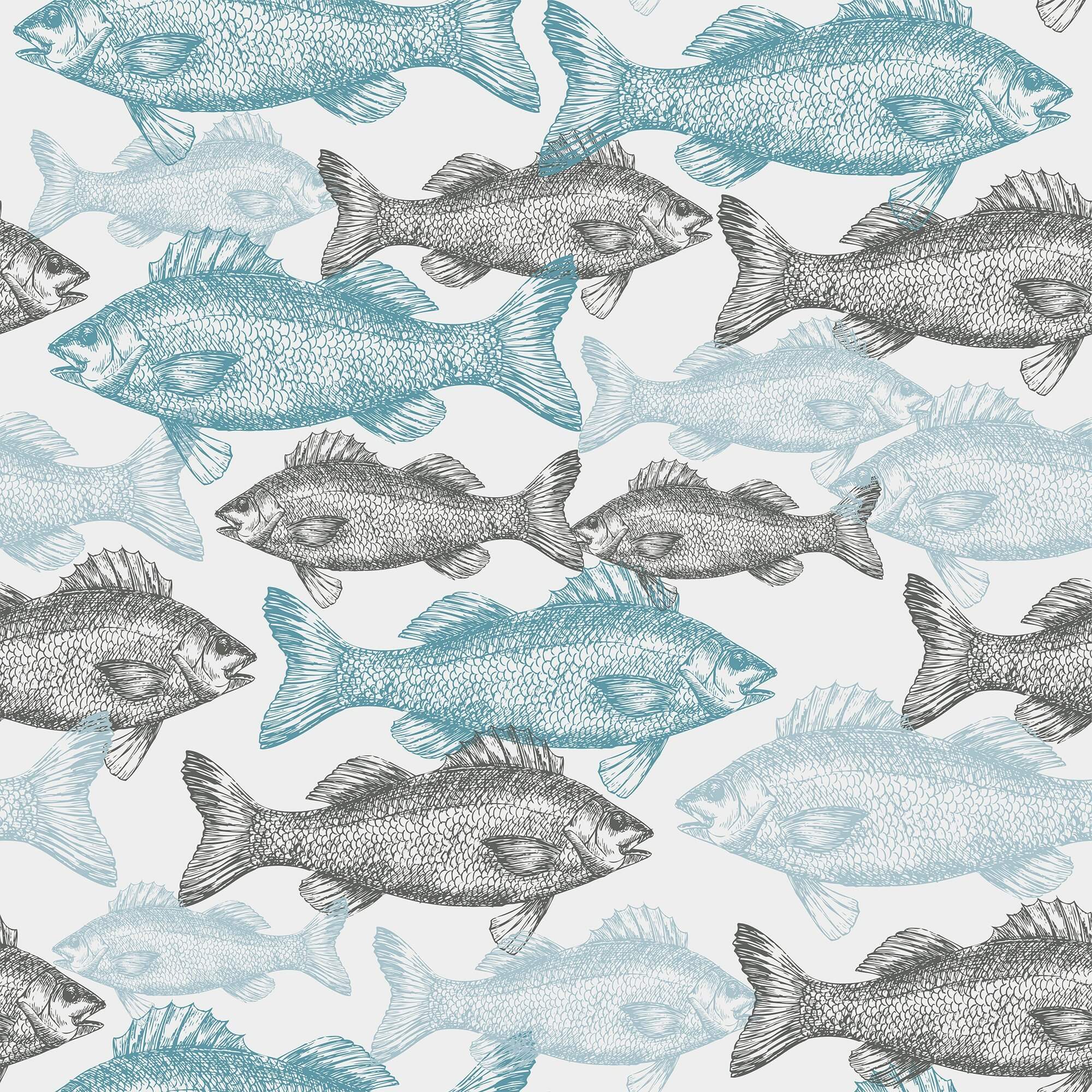 Blue Fish Nautical Peel and Stick Removable Wallpaper - Self-Adhesive Decorative Wall Covering for Bedroom, Bathroom, Nursery & Home Decor