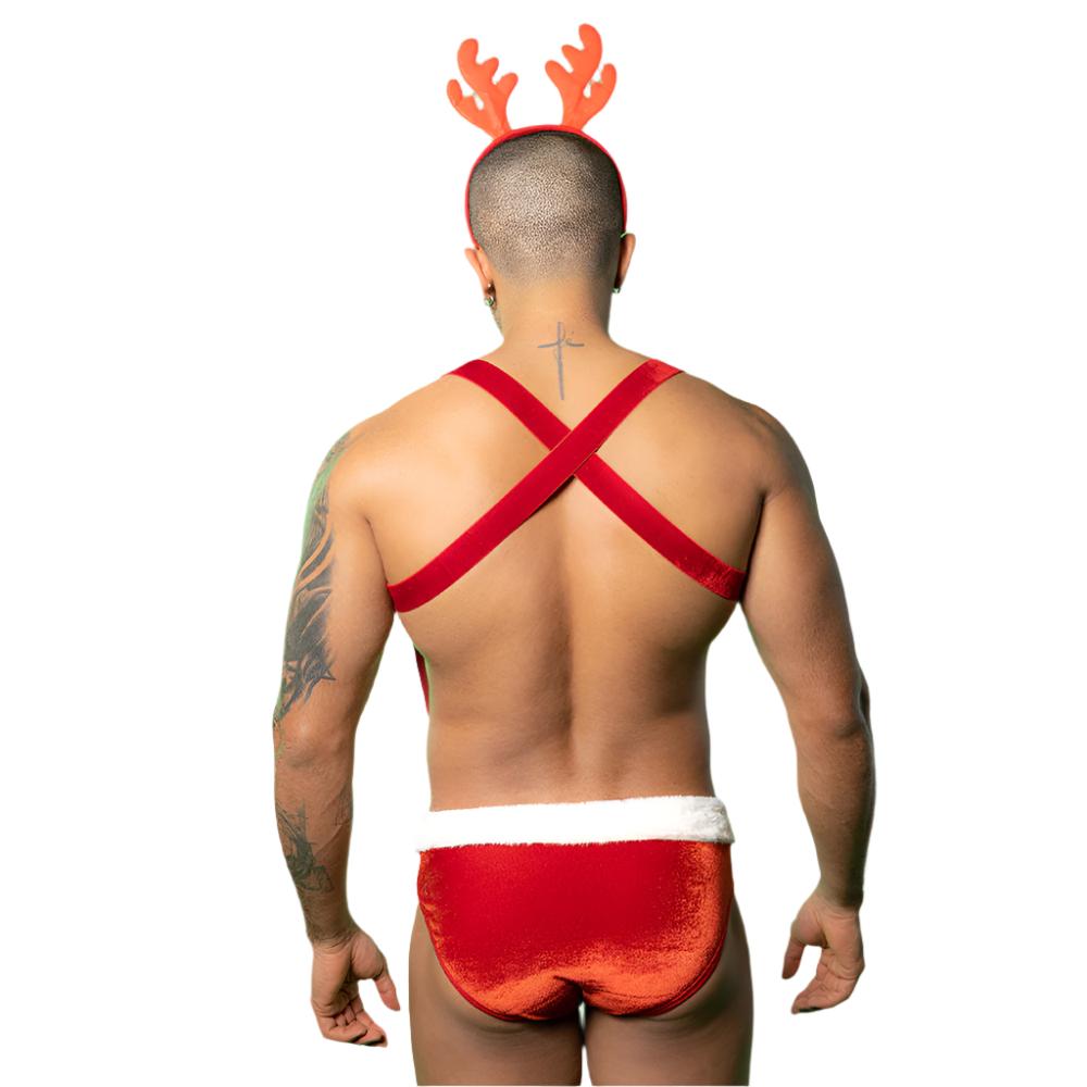 JSY Men's Velvet Suspenders & Briefs Set - Christmas Costume for Holiday Parties, Cosplay, and Festive Events