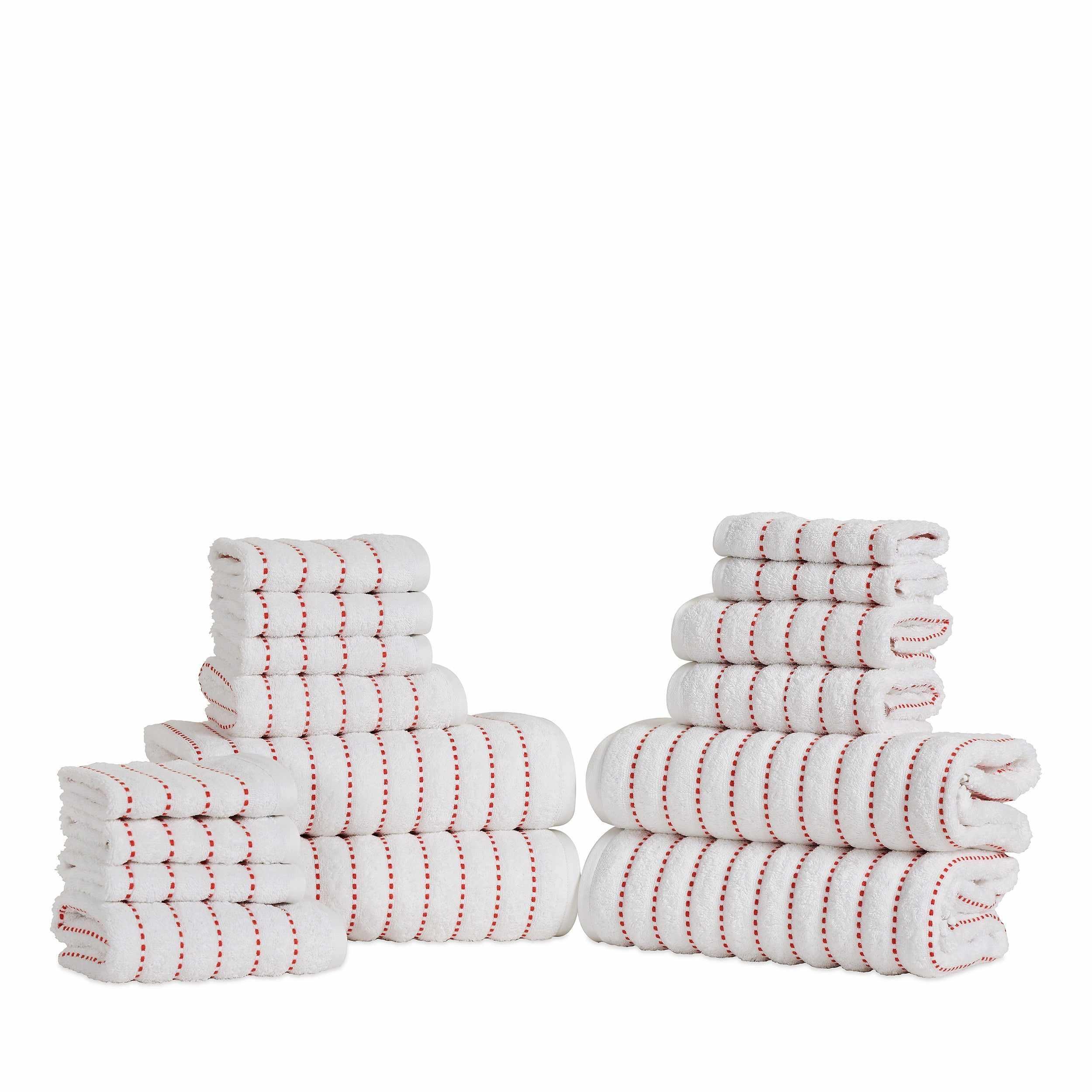 16-Piece Organic Cotton Wave Plush Striped Towel Set | Ultra Soft & Absorbent Bath & Beach Towels | Perfect for Spa, Pool, Gym & Home Use