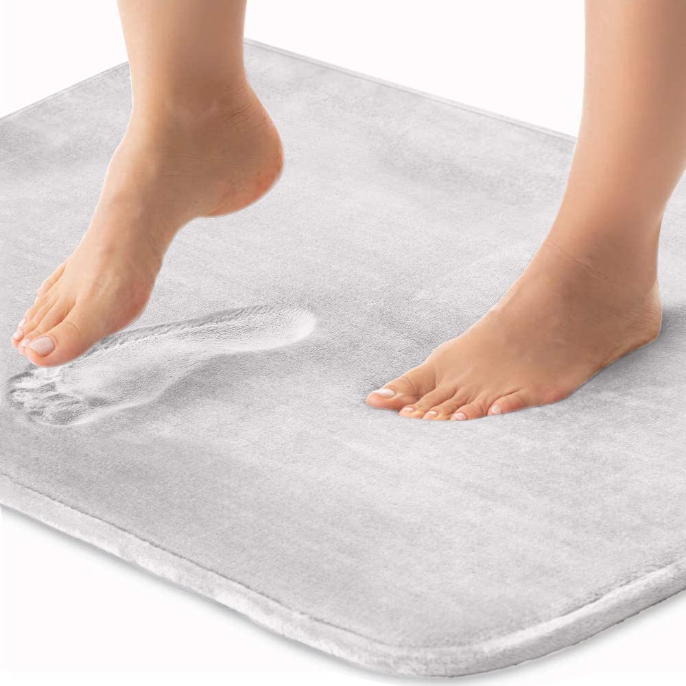 Gorilla Grip Thick Memory Foam Bath Rug - Ultra Soft Absorbent Luxury Bathroom Mat 44x26 Inches, Plush Velvet Top with Quick-Dry Microfiber Backing, Machine Washable Non-Slip Shower Mat for Bath Tub - Perfect for Bathrooms, Spa & Master Suite (Soft Gray)