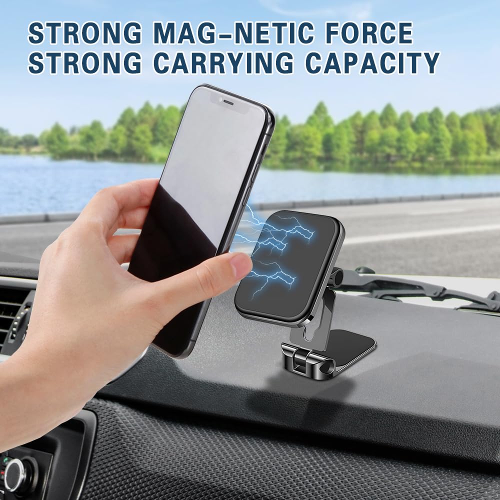360° Rotating Magnetic Car Phone Holder Mount - Universal Dashboard Cell Phone Stand for iPhone & Android - Perfect for Hands-Free Driving & GPS Navigation (Black)